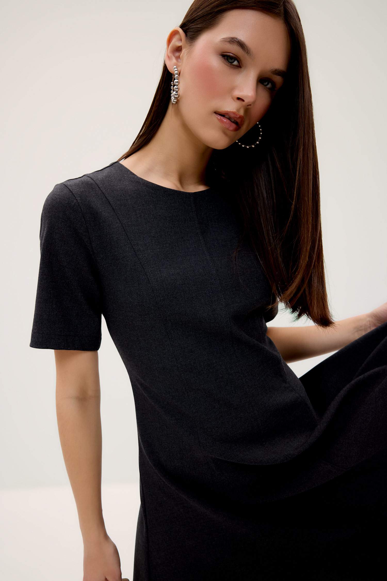 Bisiklet Yaka Basic Düz Kısa Kollu Midi Yazlık Elbise