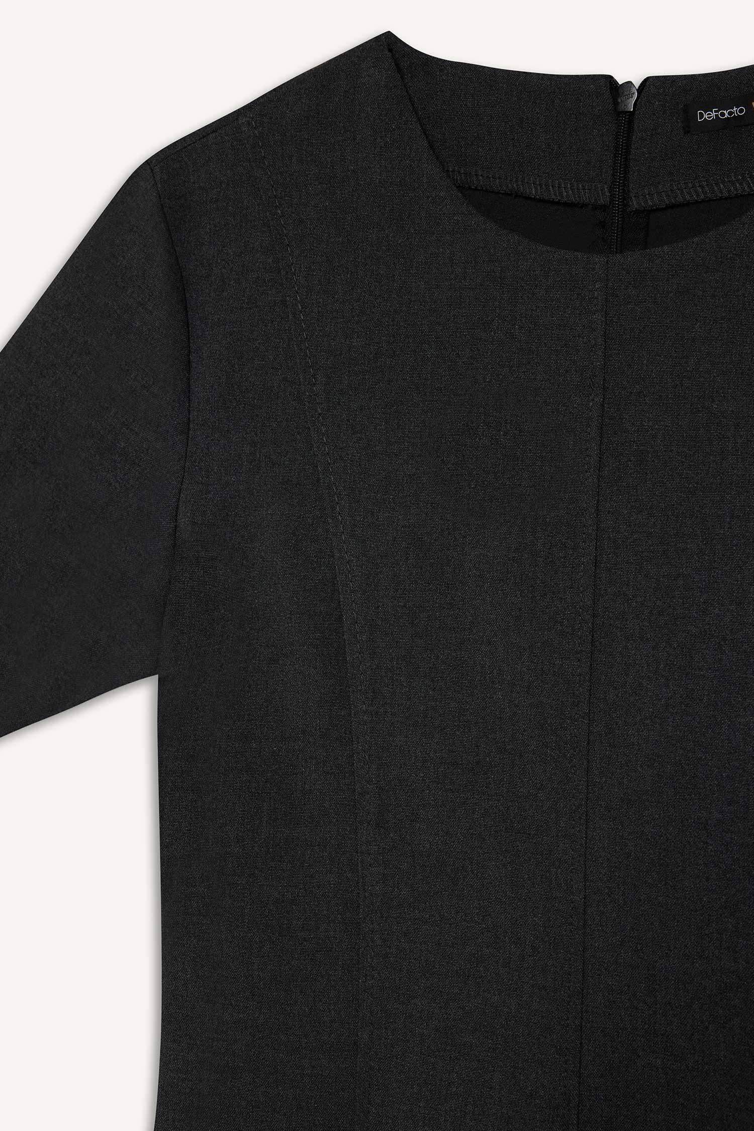 Bisiklet Yaka Basic Düz Kısa Kollu Midi Yazlık Elbise