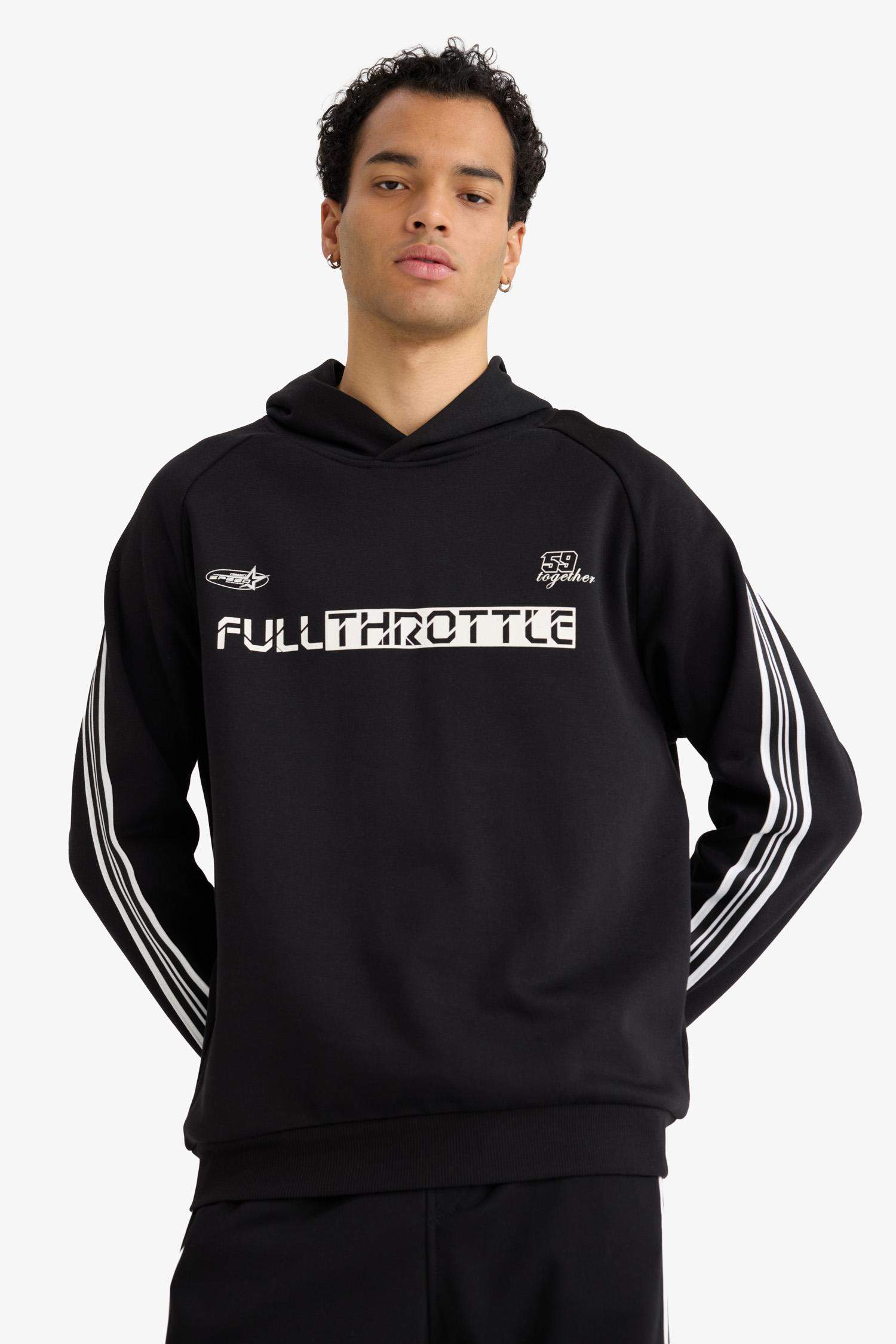 Boxy Fit Kapüşonlu Baskılı Sweatshirt