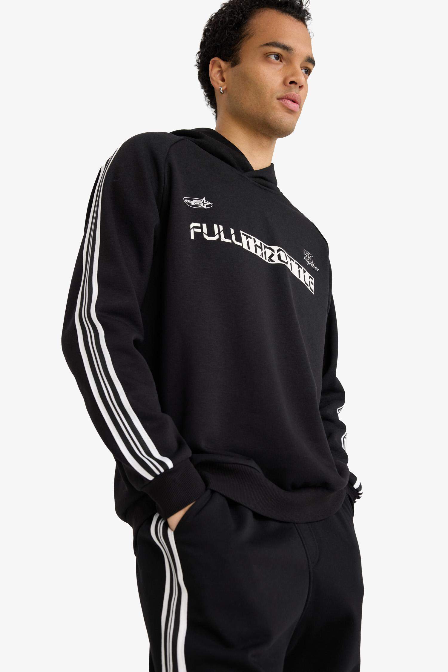 Boxy Fit Kapüşonlu Baskılı Sweatshirt