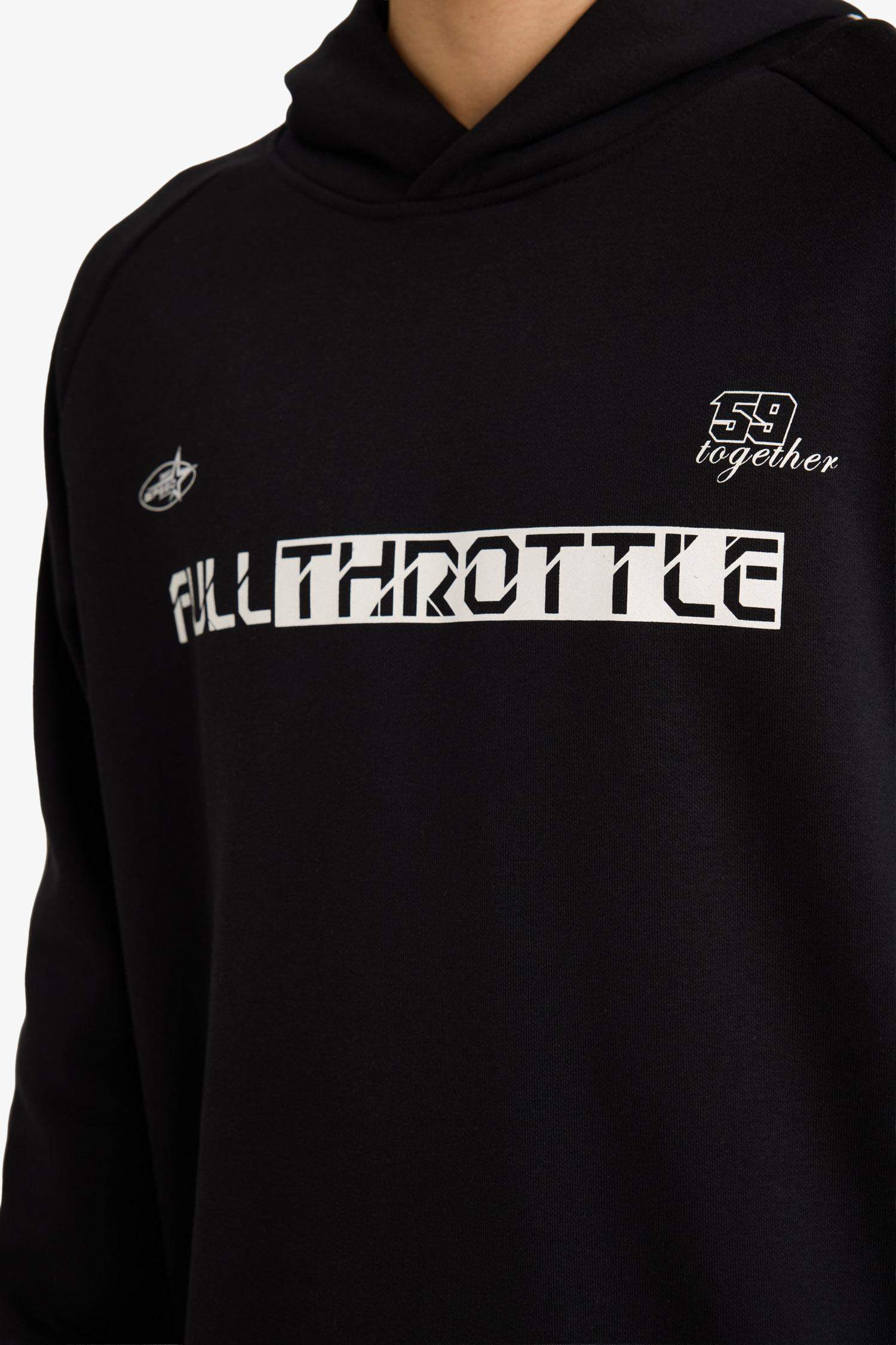 Boxy Fit Kapüşonlu Baskılı Sweatshirt