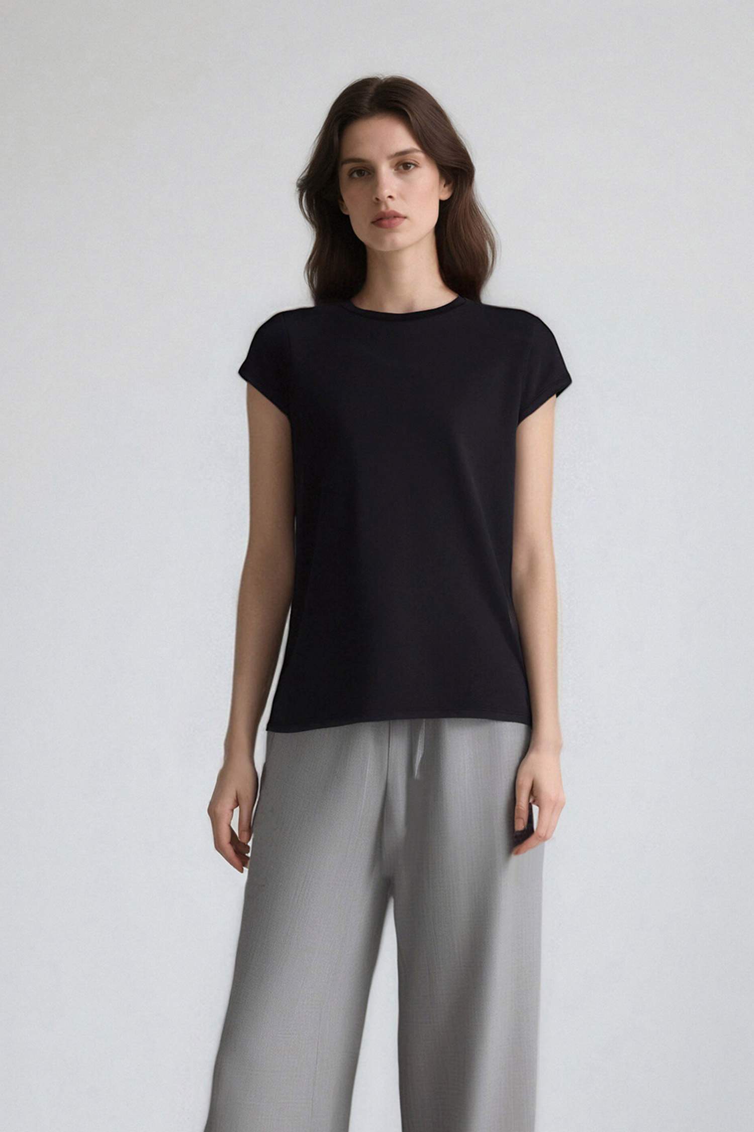 Fitted Bisiklet Yaka Basic Düz Kısa Kollu Siyah Tişört