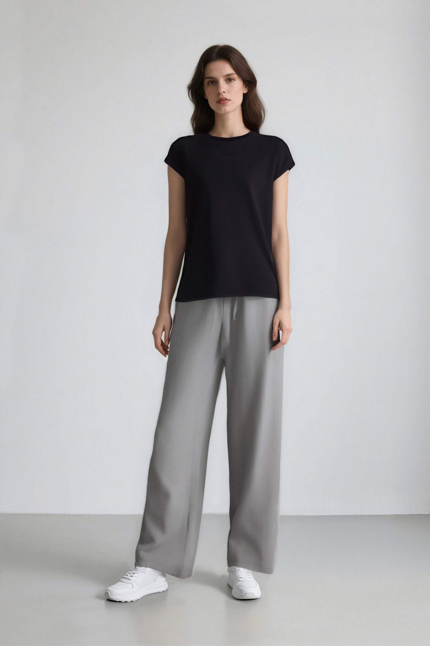 Fitted Bisiklet Yaka Basic Düz Kısa Kollu Siyah Tişört