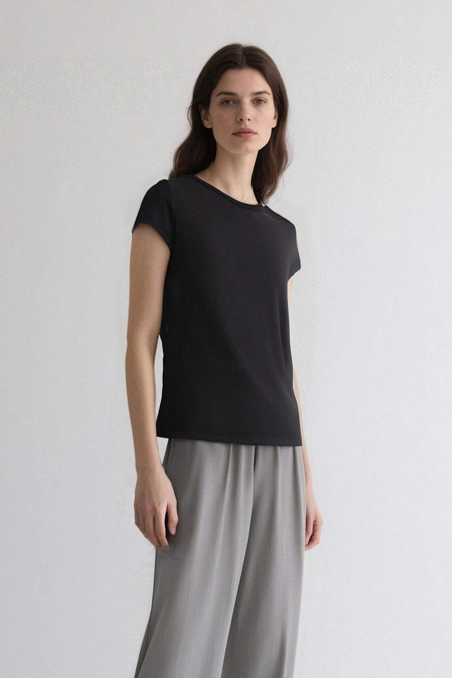 Fitted Bisiklet Yaka Basic Düz Kısa Kollu Siyah Tişört