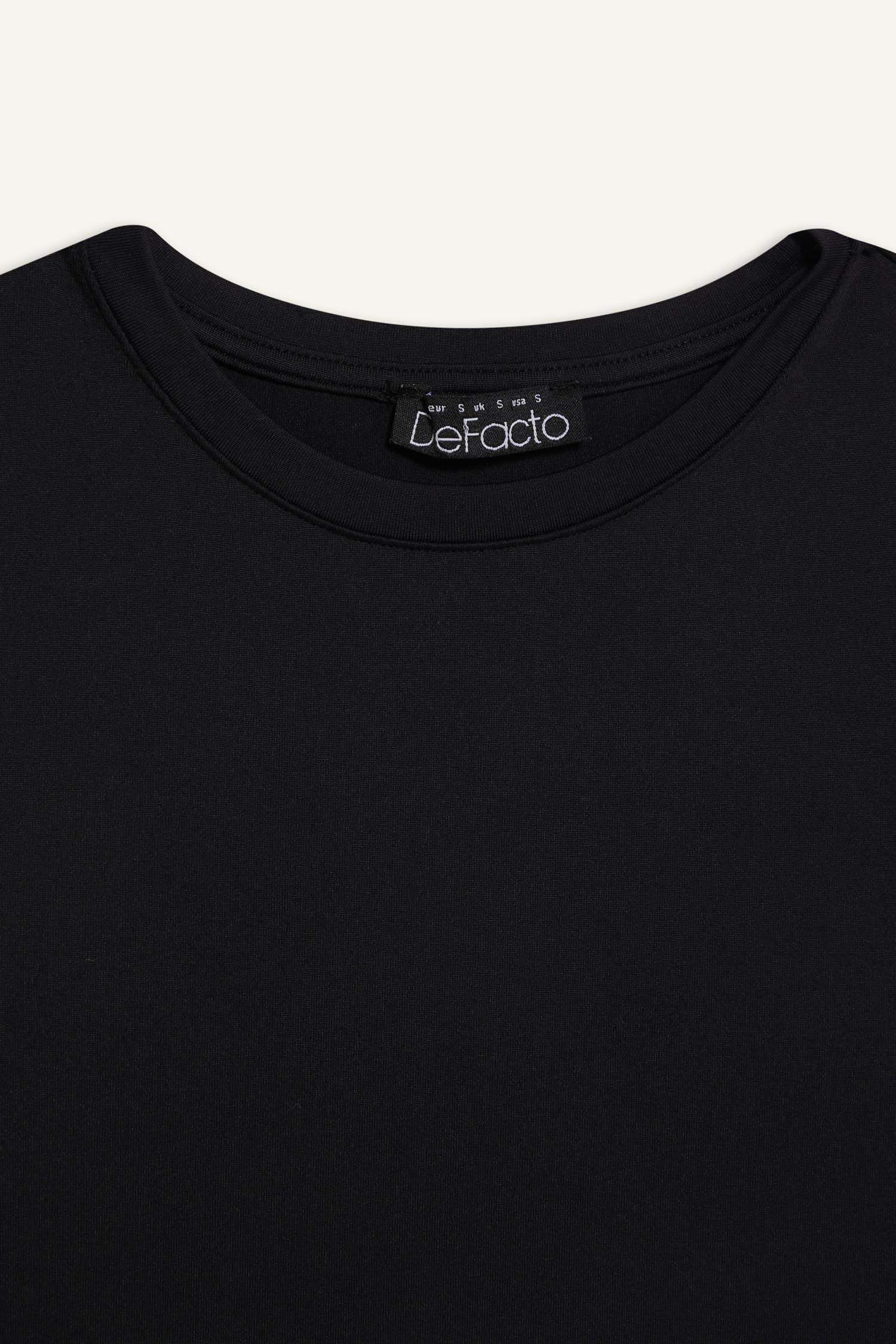 Fitted Bisiklet Yaka Basic Düz Kısa Kollu Siyah Tişört