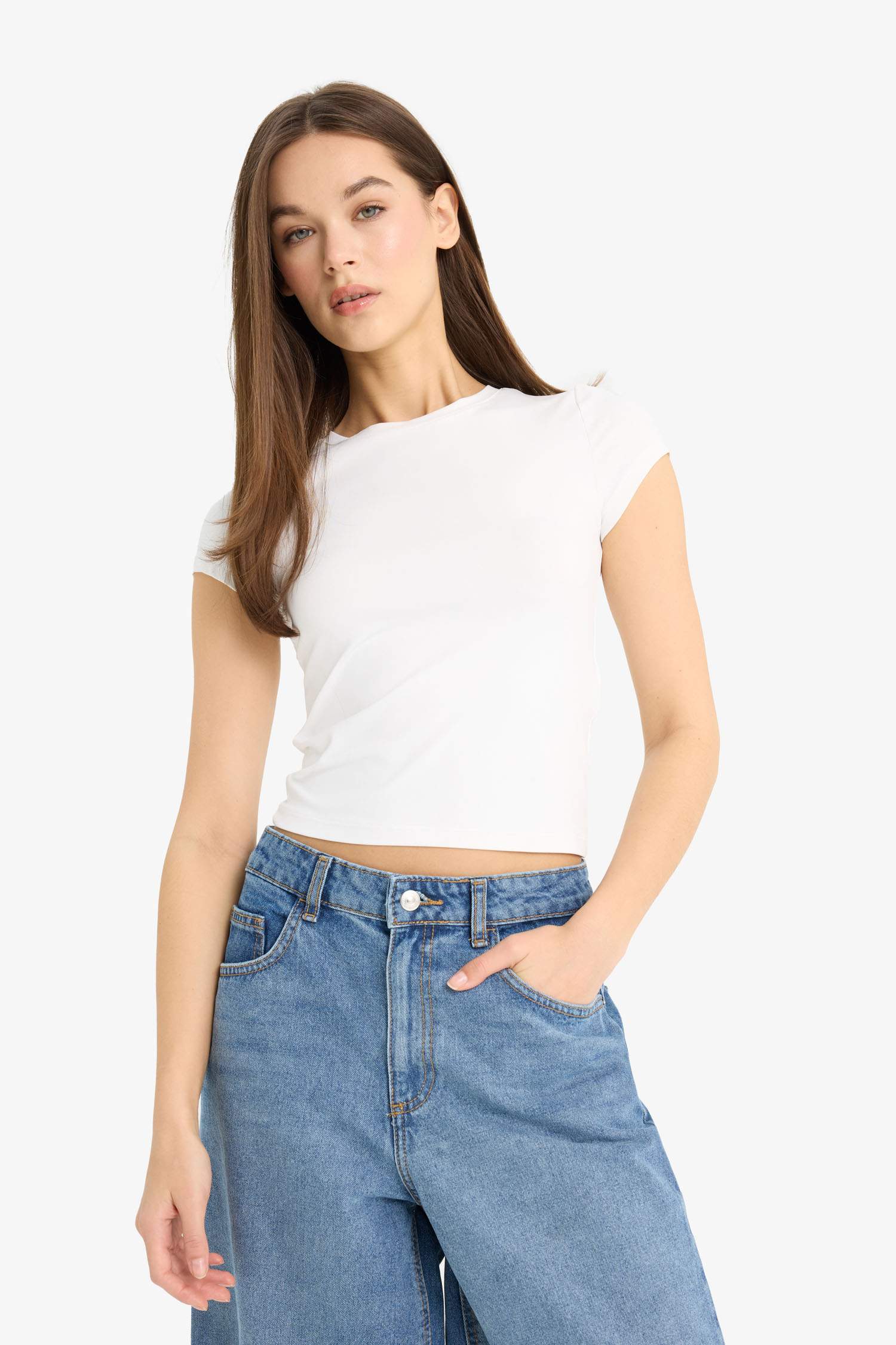 Fitted Crew Neck Bsic Short Sleeve T-Shirt