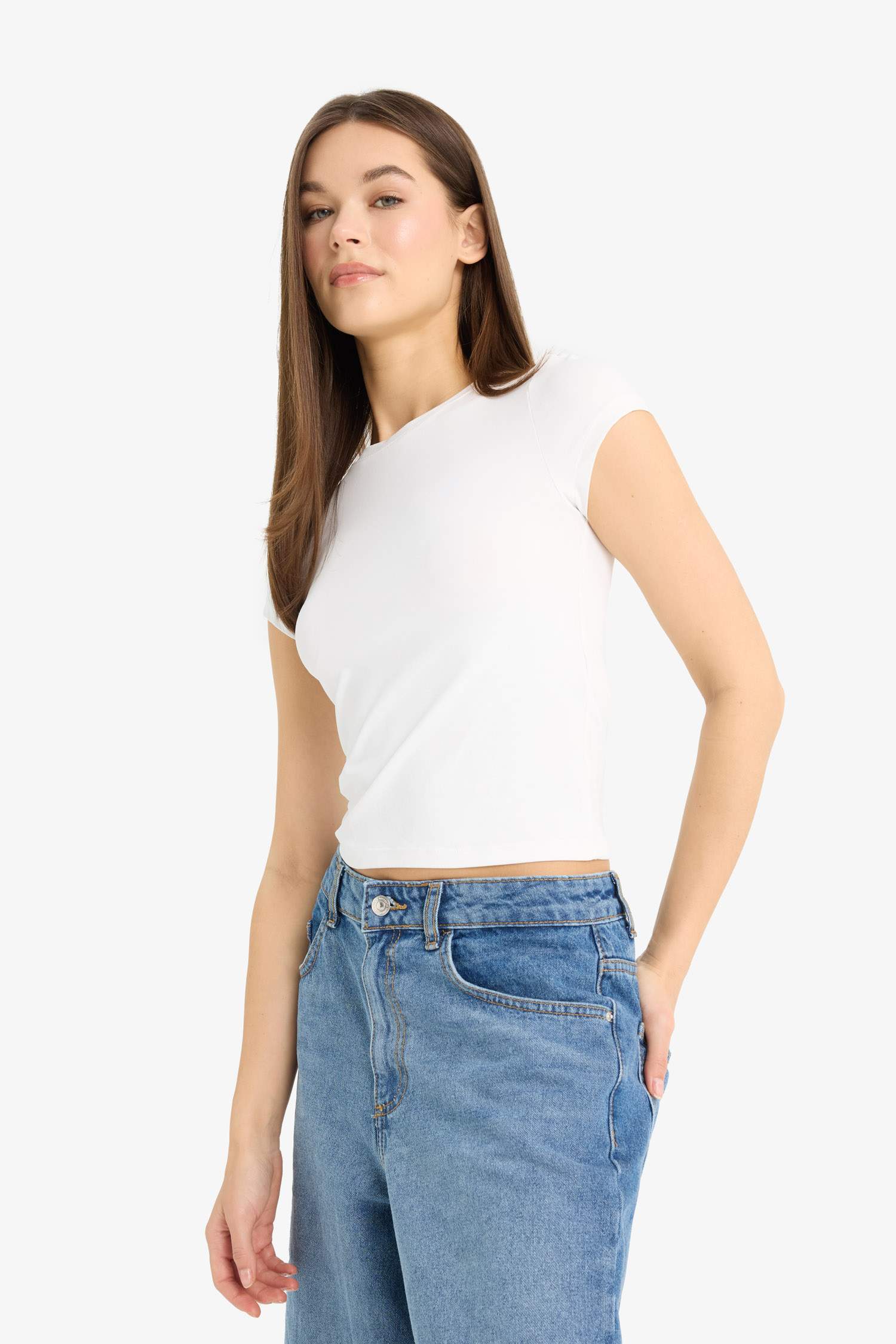 Fitted Crew Neck Bsic Short Sleeve T-Shirt