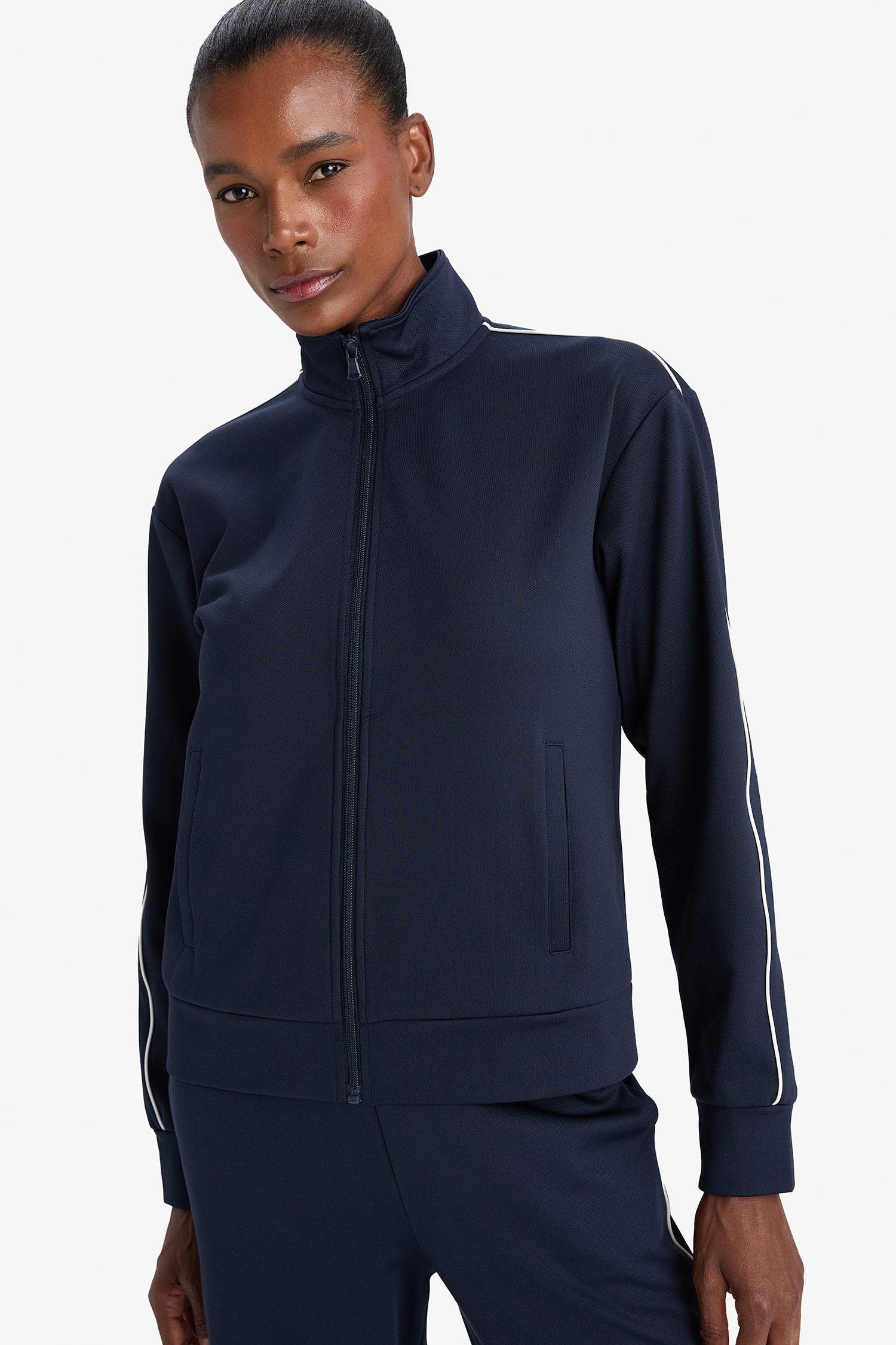 DeFactoFit Slim Fit Dar Kesim Dik Yaka İçi Yumuşak Tüylü Fermuarlı Hırka 