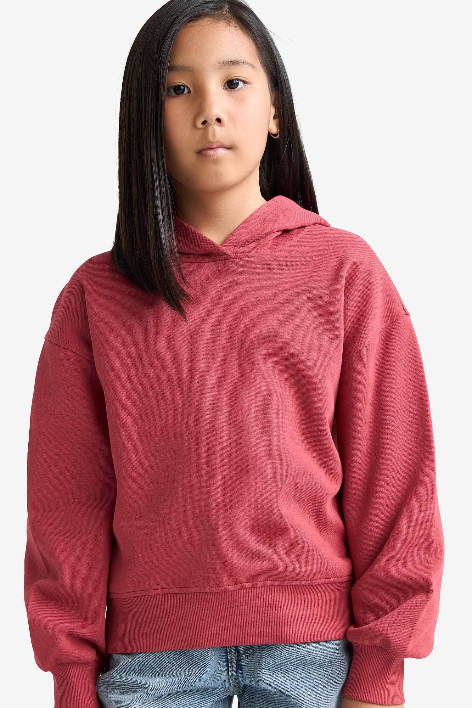 سويت شيرت بناتي تقيل قصة مريحة ببطانة ناعمة وطبعة أنيمة