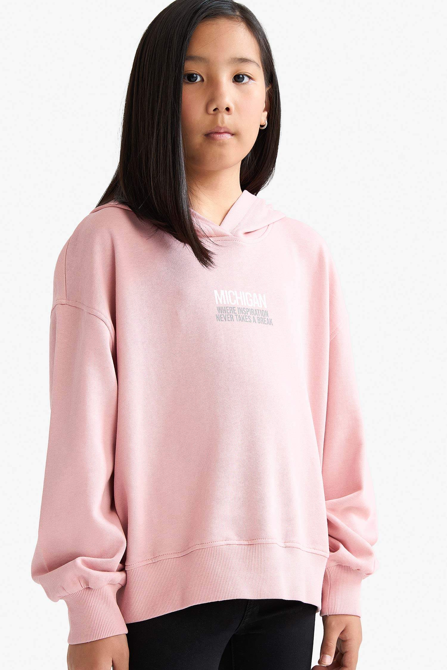 Девочка оверсайз свитшот с принтом и мягким начесом