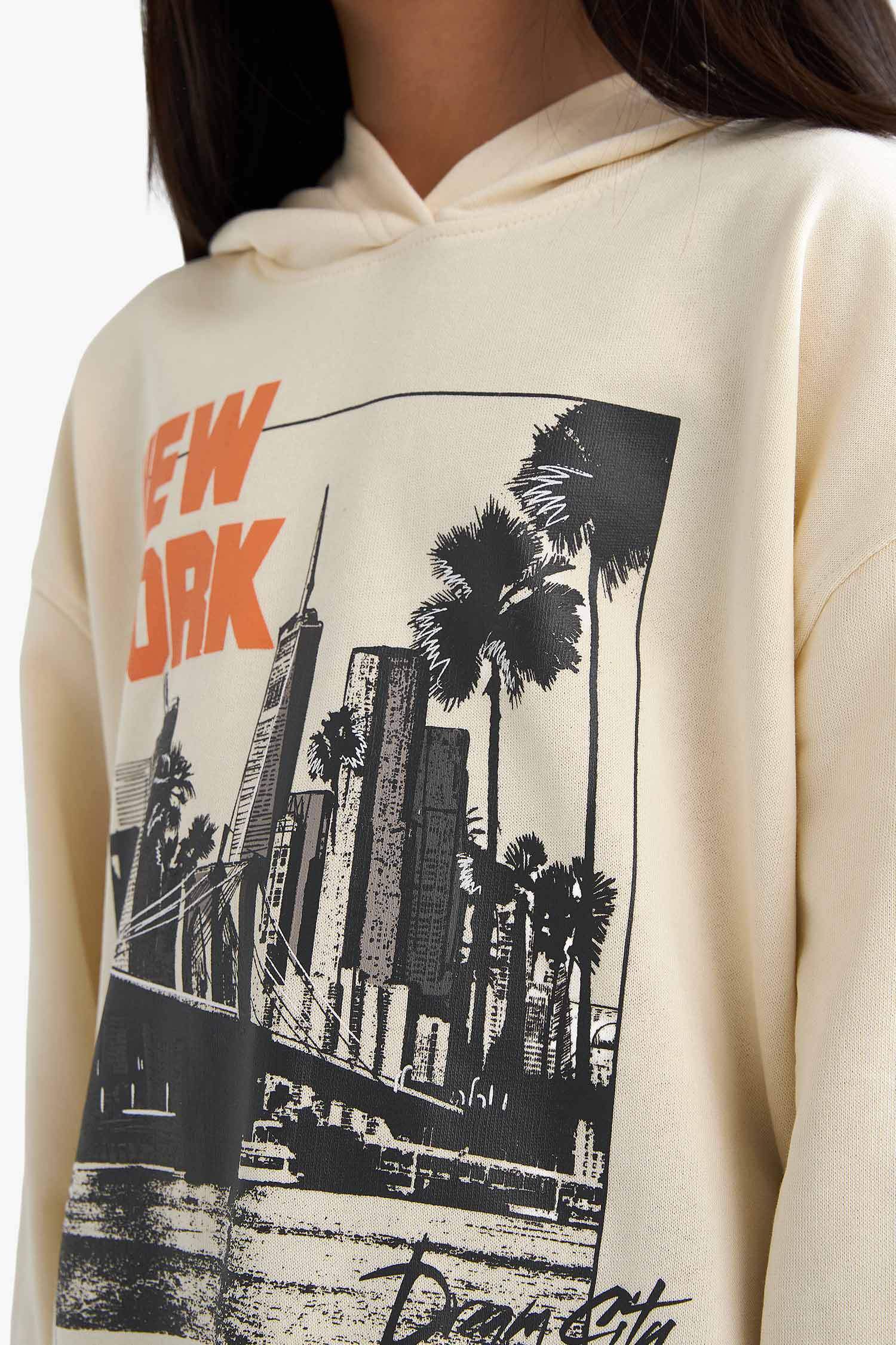 Girl Oversize Fit Crew Neck Animal Printed Thick Fabric Sweatshirt