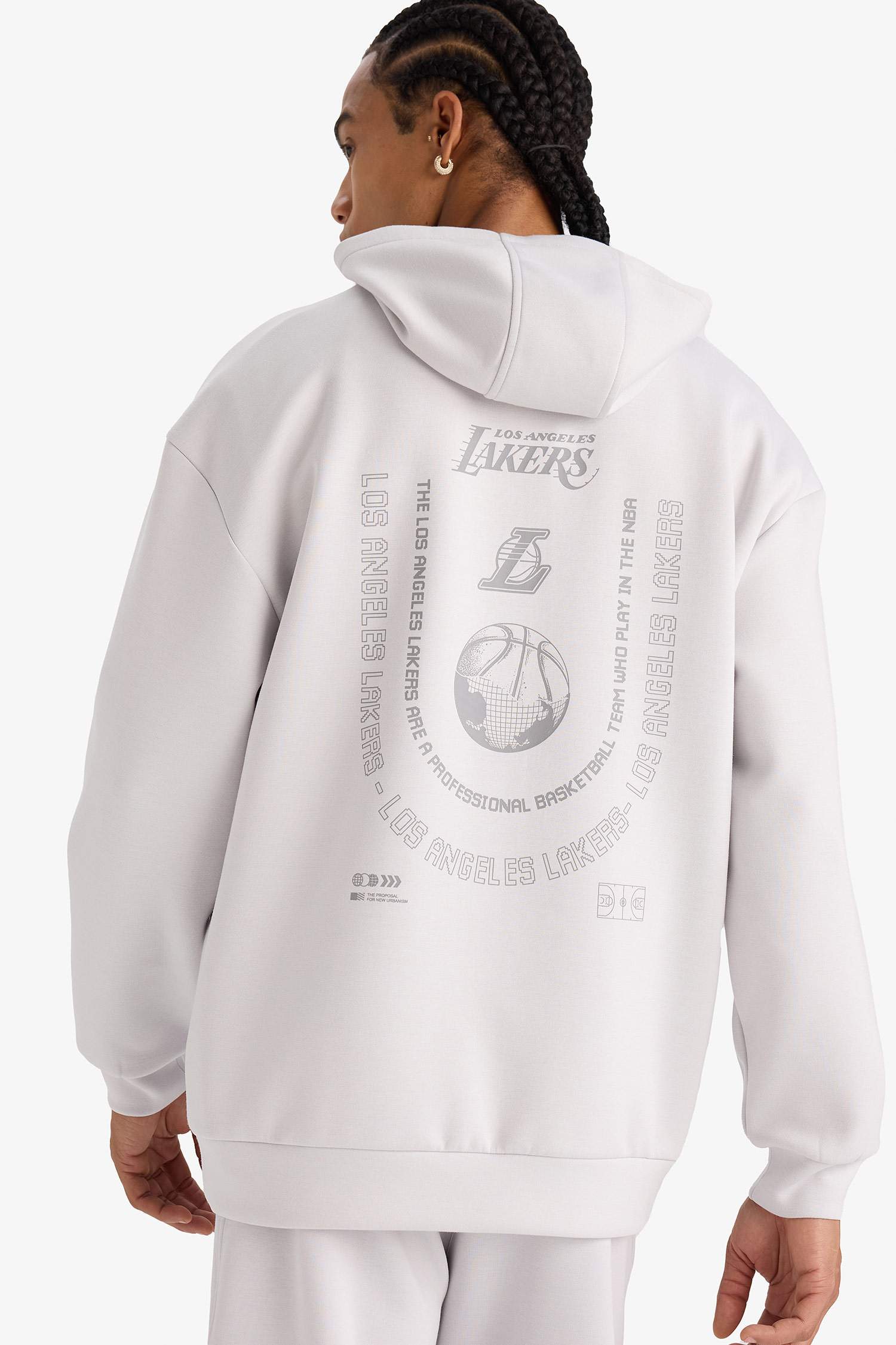 NBA Los Angeles Lakers Boxy Fit Kapüşonlu Skuba Dalgıç Kumaş Sırt Baskılı Sweatshirt