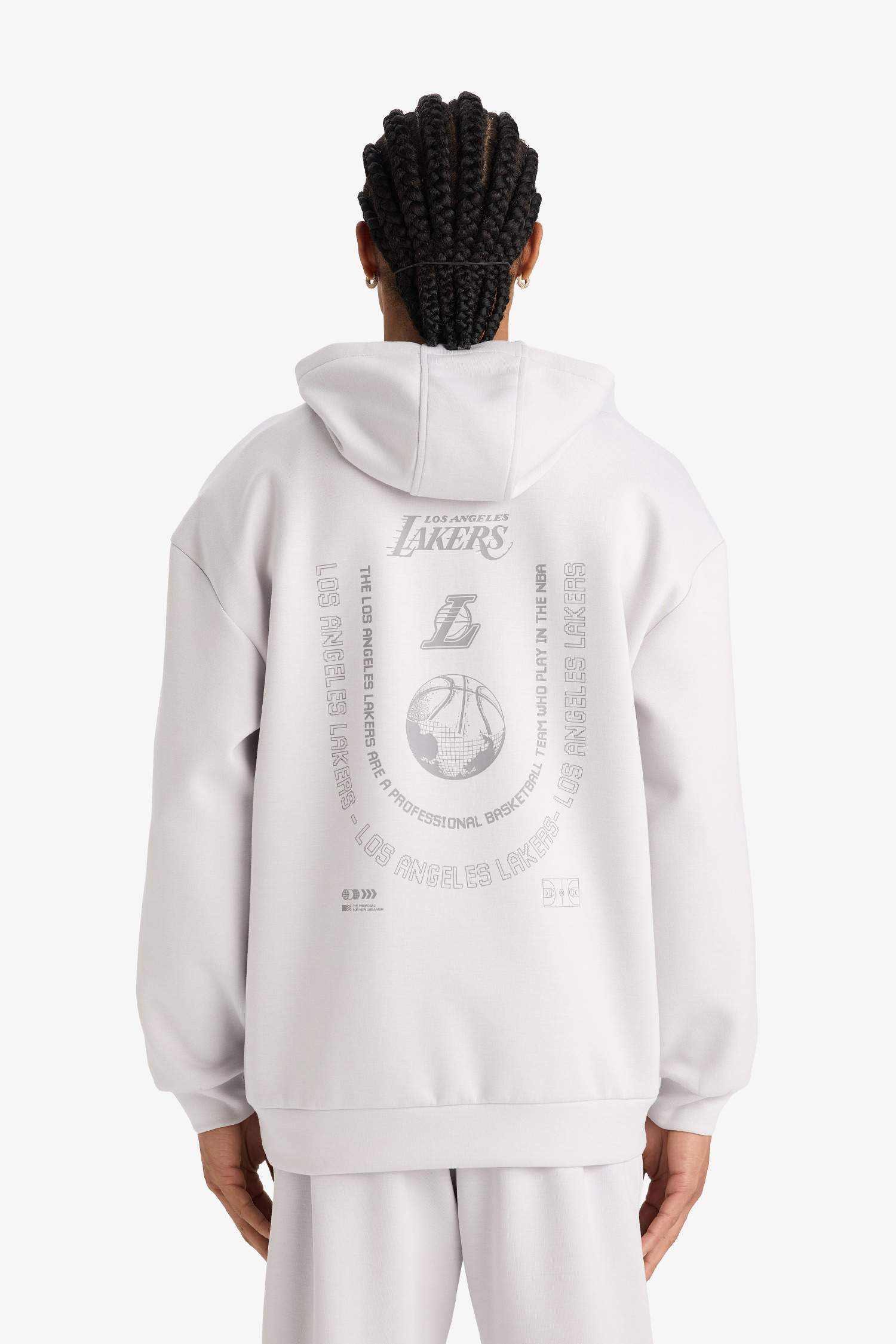 DeFactoFit NBA Los Angeles Lakers Boxy Fit Kapüşonlu Skuba Dalgıç Kumaş Sırt Baskılı Sweatshirt