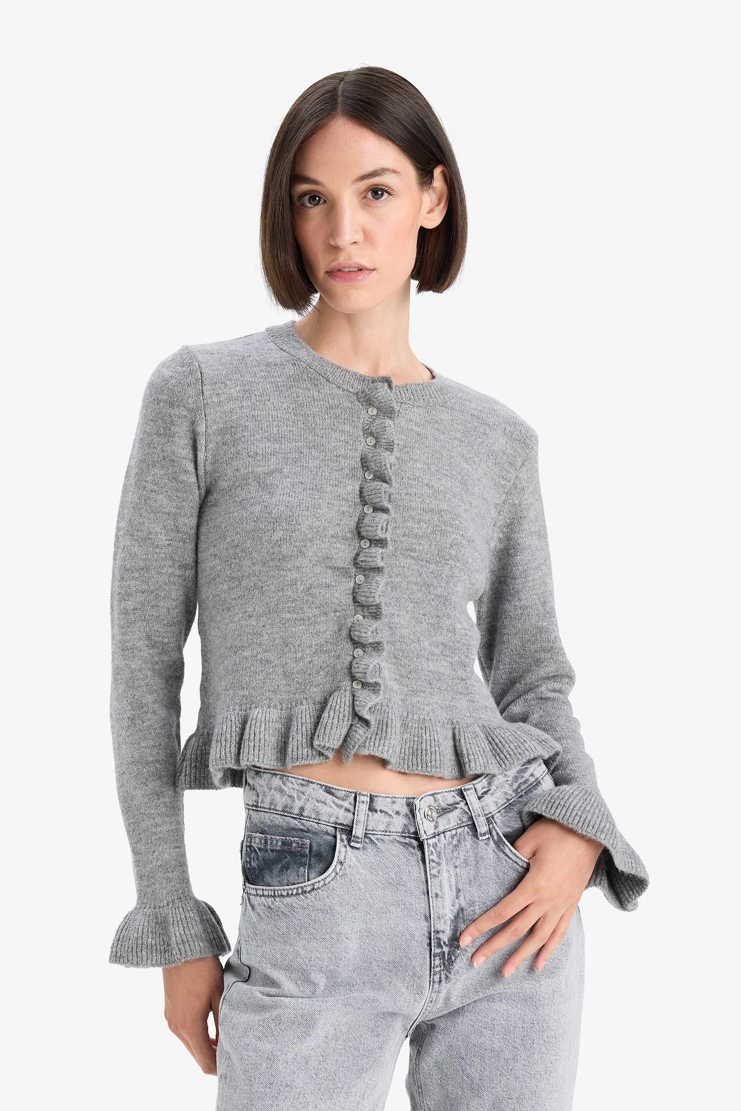 Regular Fit Bisiklet Yaka Triko Hırka