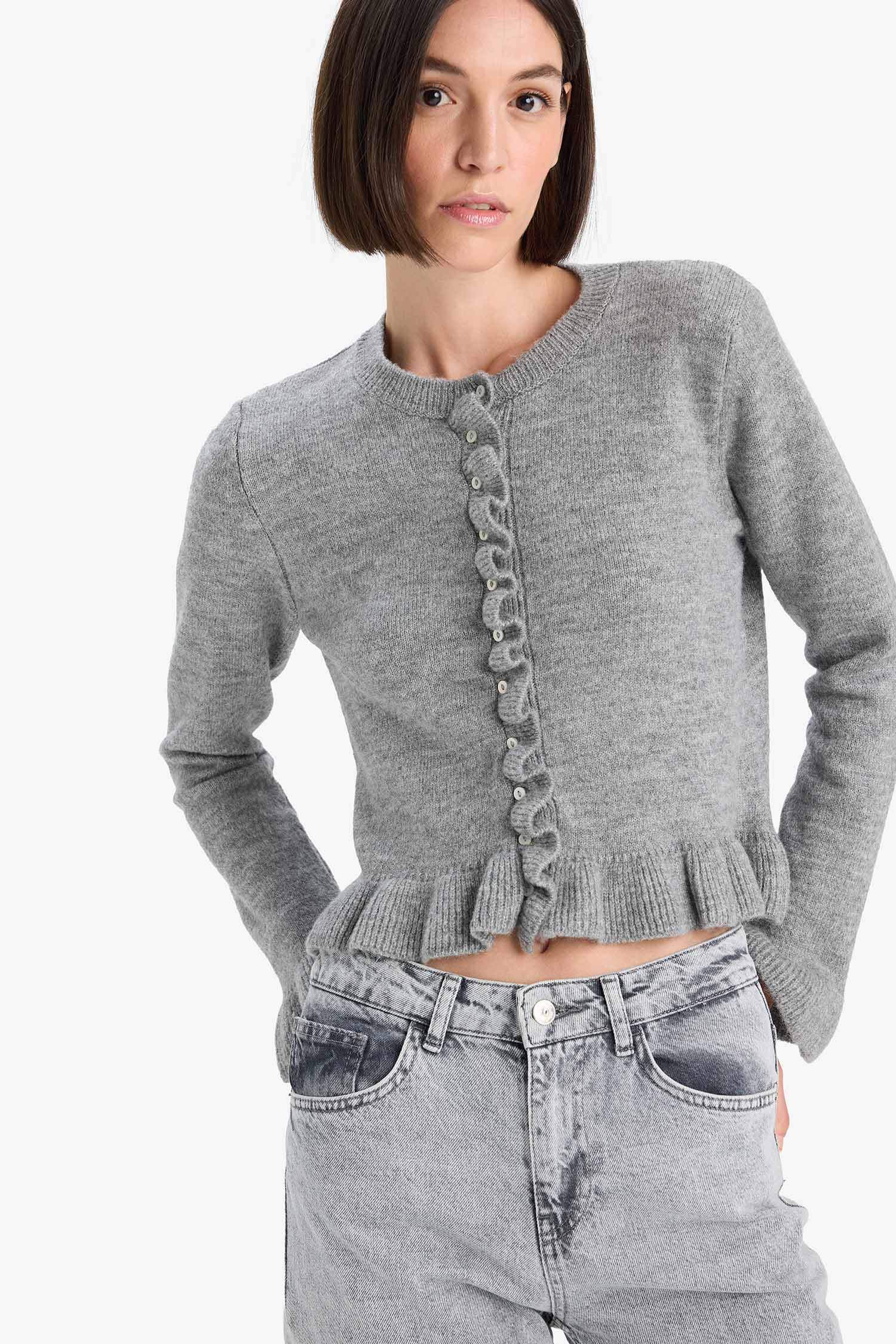 Regular Fit Bisiklet Yaka Triko Hırka