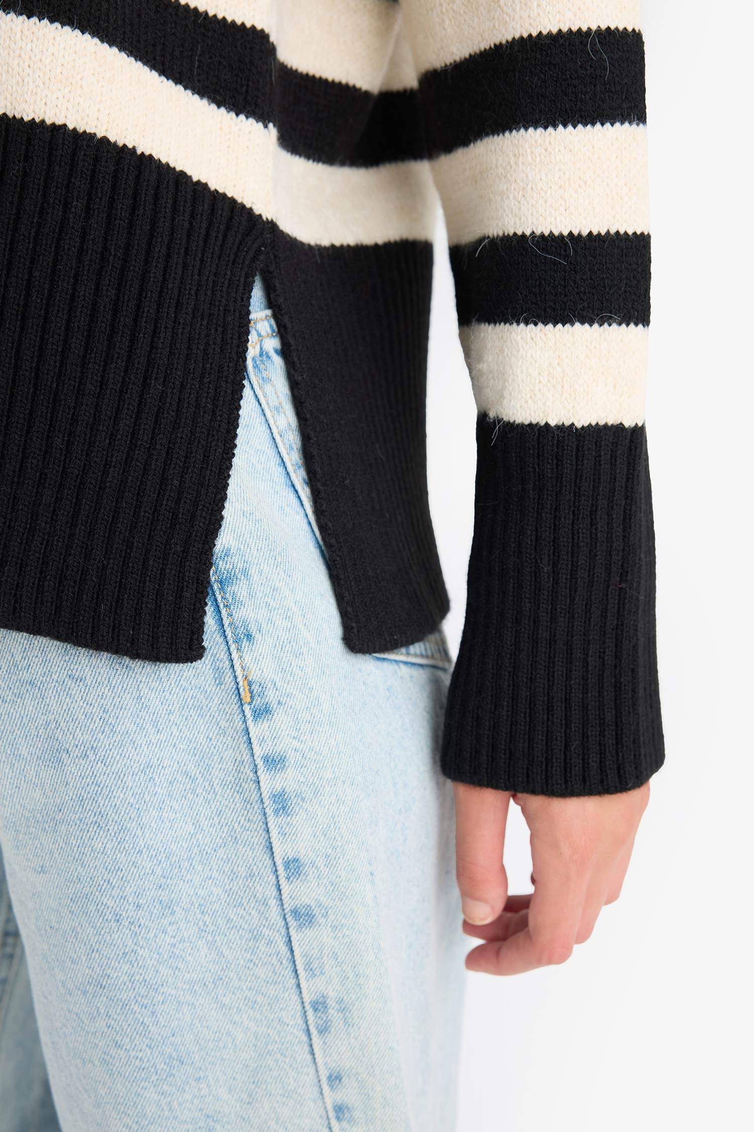 Oversize Geniş Kalıp Bisiklet Yaka Çizgili Triko Kazak