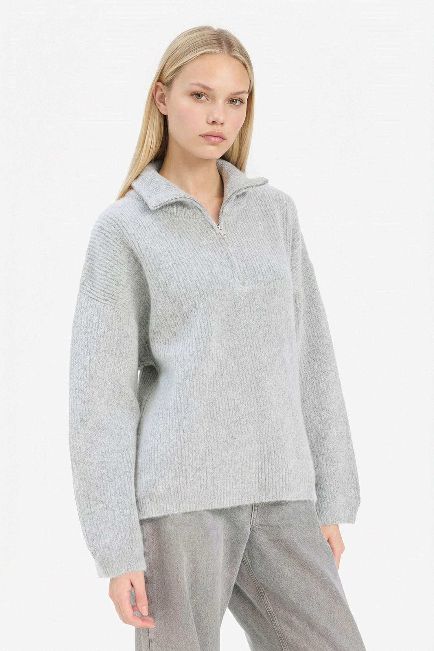 Relax Fit Yarım Fermuarlı Triko Kazak