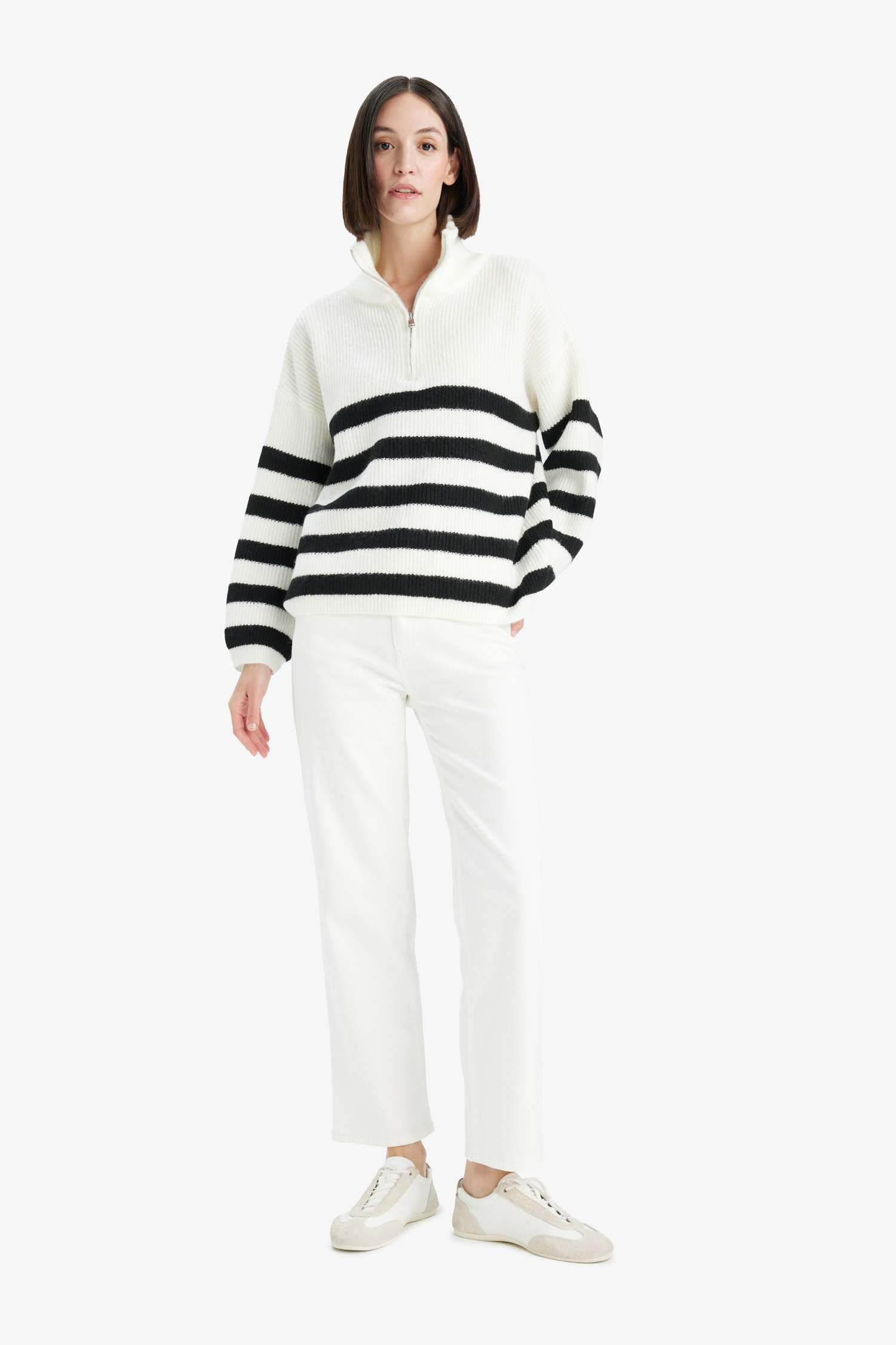 Relax Fit Yarım Fermuarlı Triko Kazak