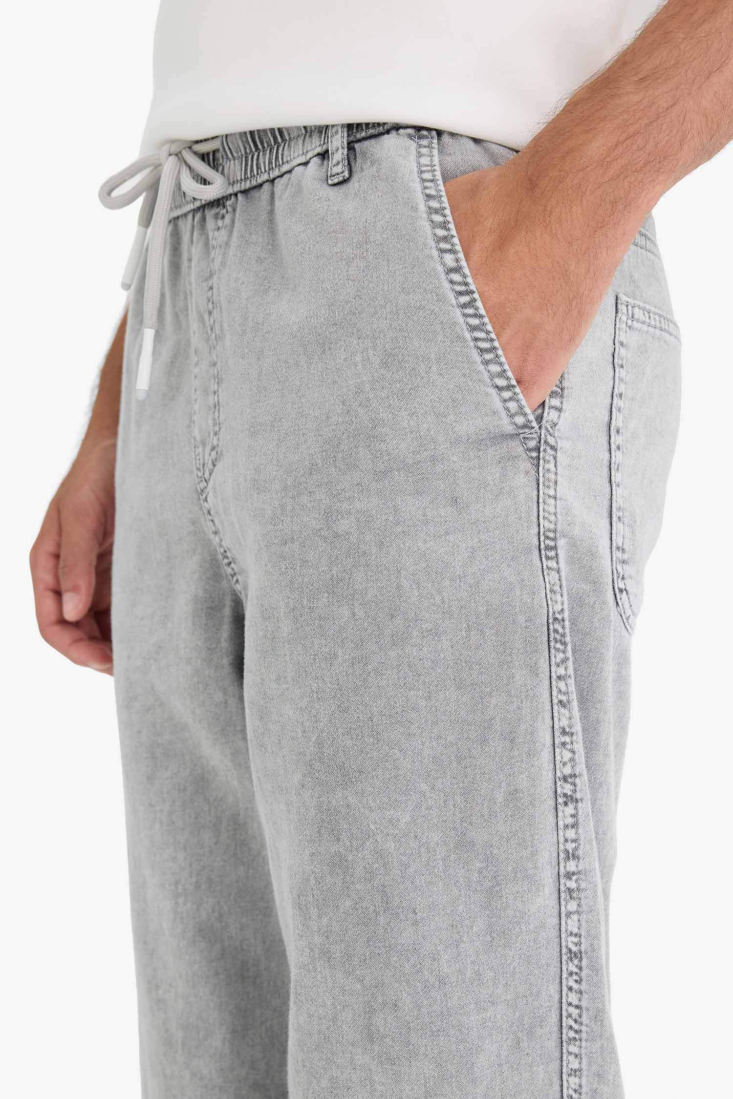 Wide Leg Beli Bağcıklı Lastikli Geniş Paça Jean Kar Yıkamalı Pantolon