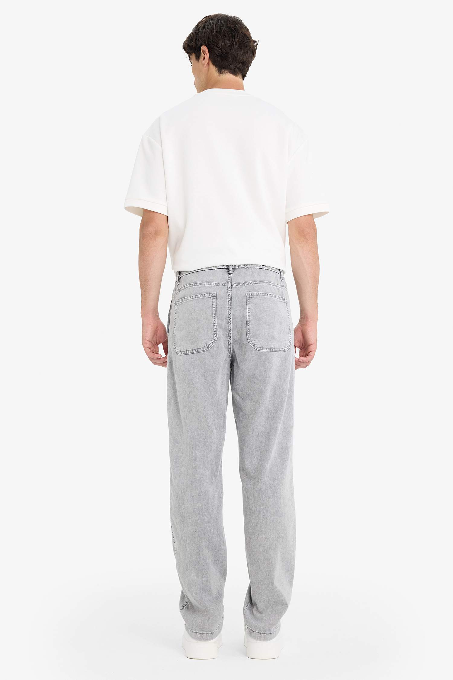 Wide Leg Beli Bağcıklı Lastikli Geniş Paça Jean Kar Yıkamalı Pantolon