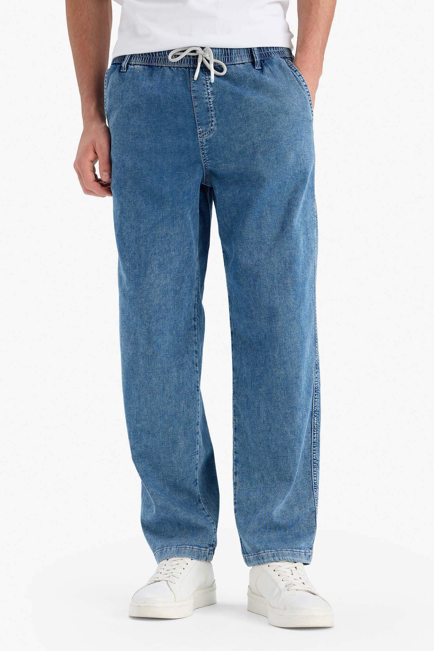 Elastic Waist Wide Leg Washed Summer Jeans