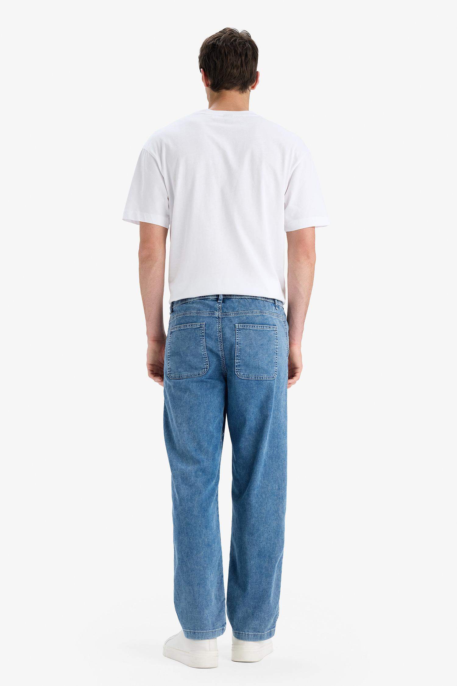 Elastic Waist Wide Leg Washed Summer Jeans