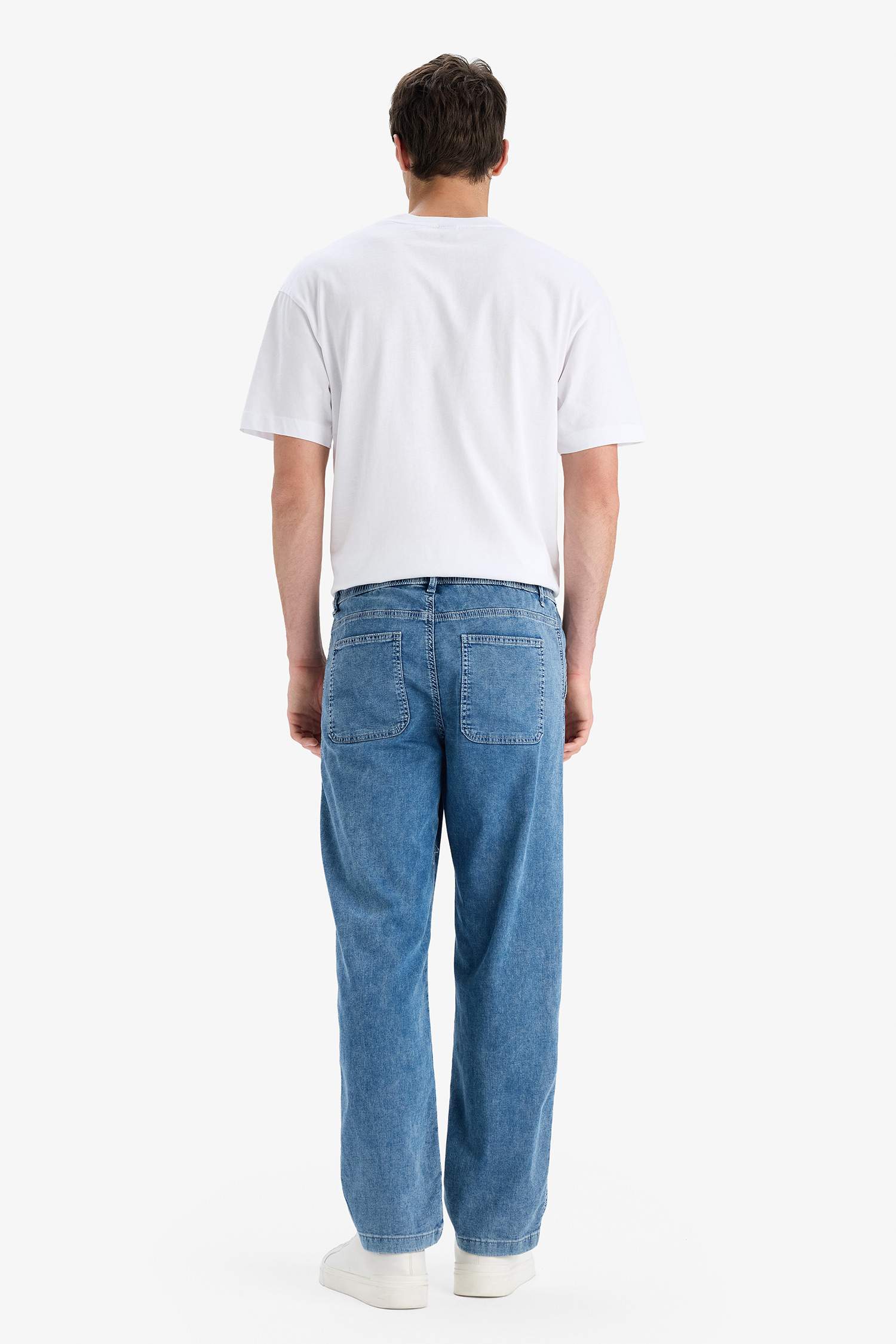 Yazlık Wide Leg Geniş Kalıp Beli Lastikli Geniş Paça Jean Kar Yıkamalı Pantolon