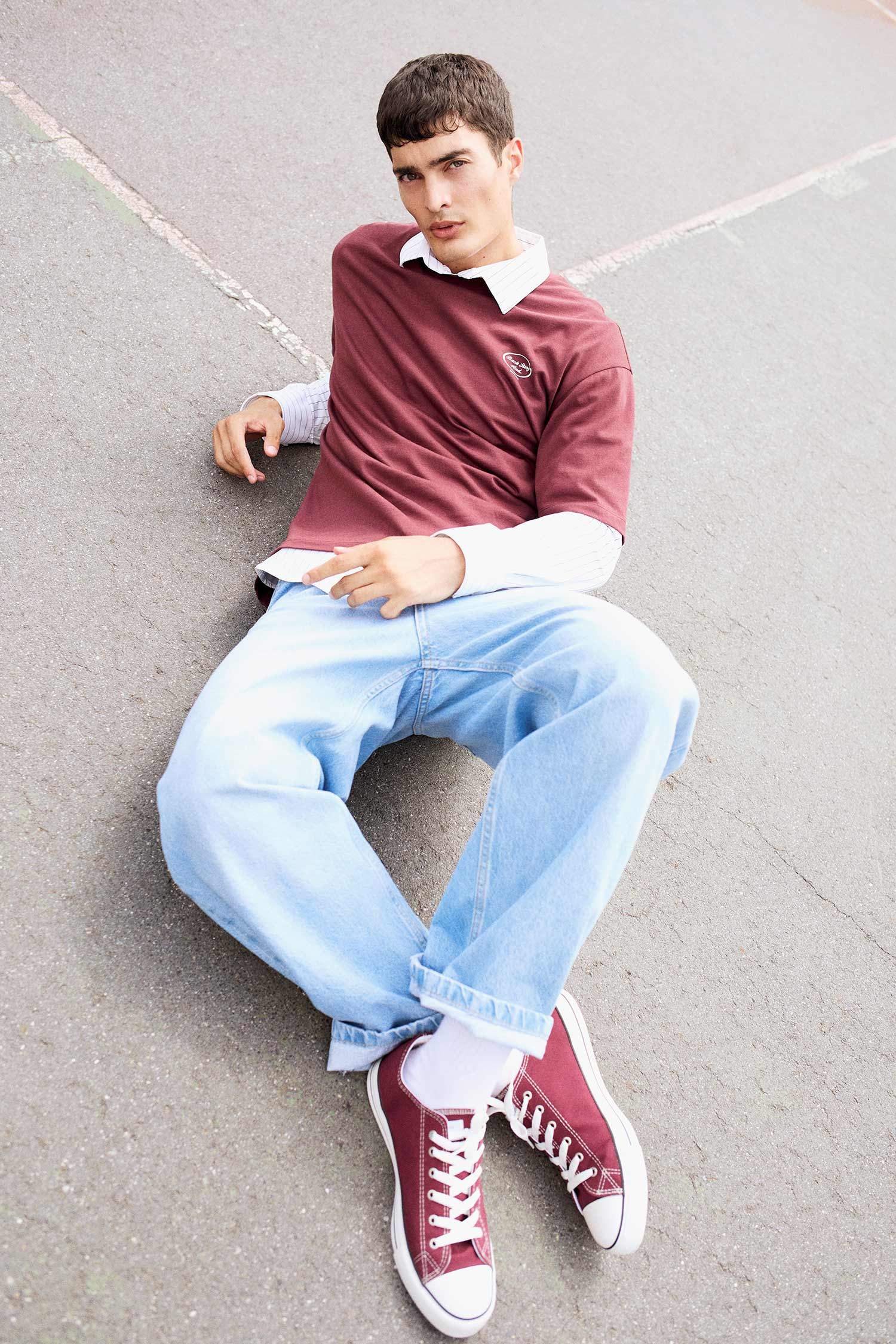 %100 Pamuk Skater Fit Geniş Kalıp Yüksek Bel Geniş Paça Jean Pantolon