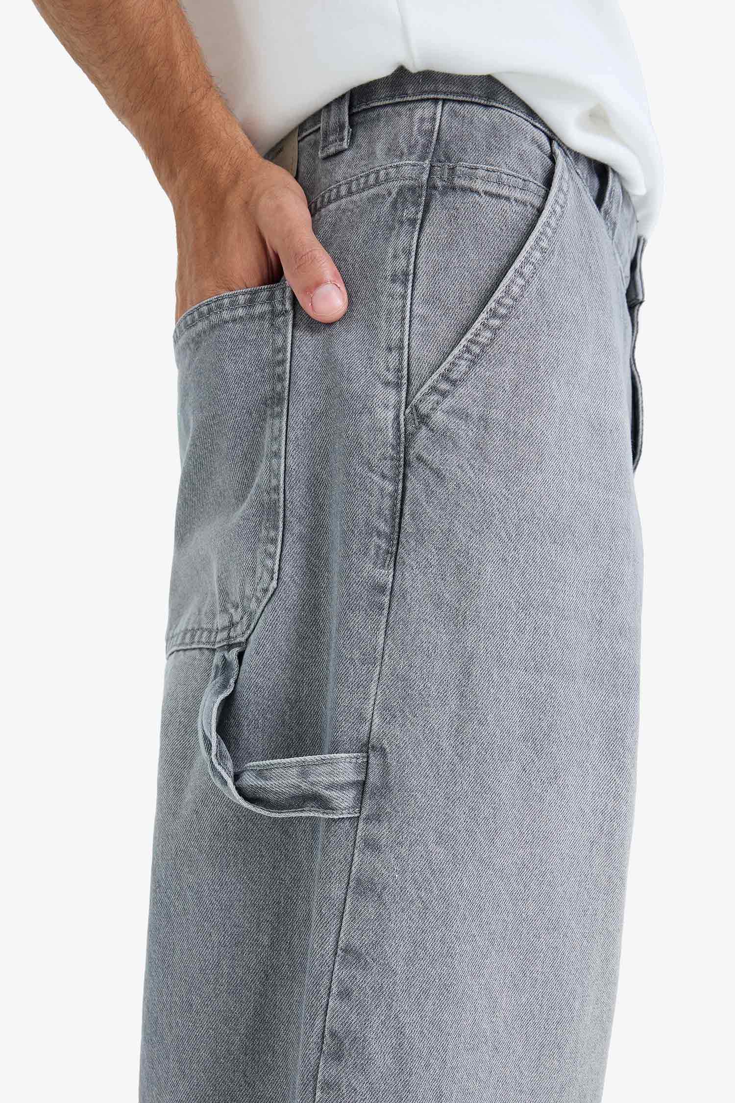 %100 Pamuk Skater Fit Geniş Kalıp Yüksek Bel Geniş Paça Jean Pantolon