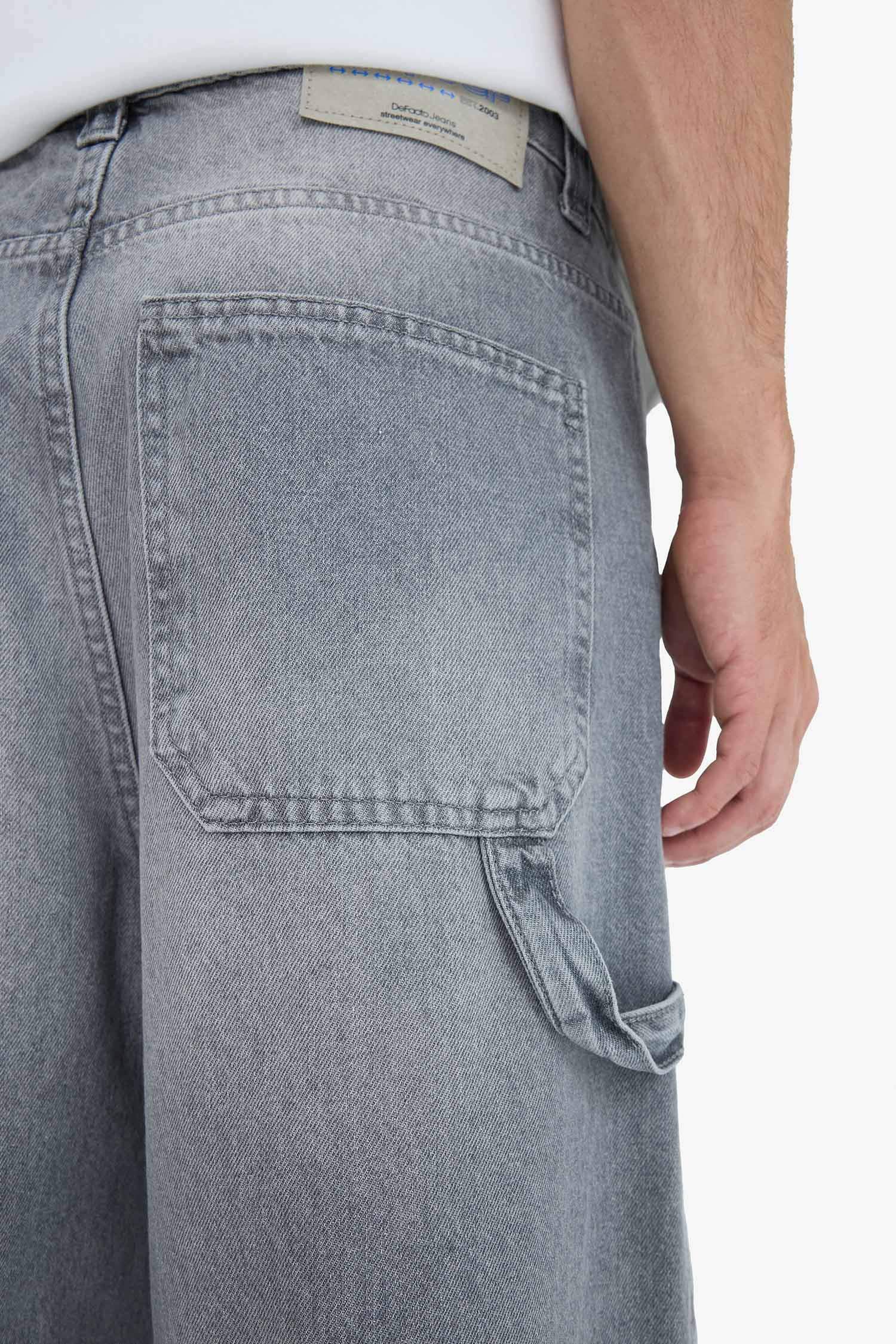 %100 Pamuk Skater Fit Geniş Kalıp Yüksek Bel Geniş Paça Jean Pantolon