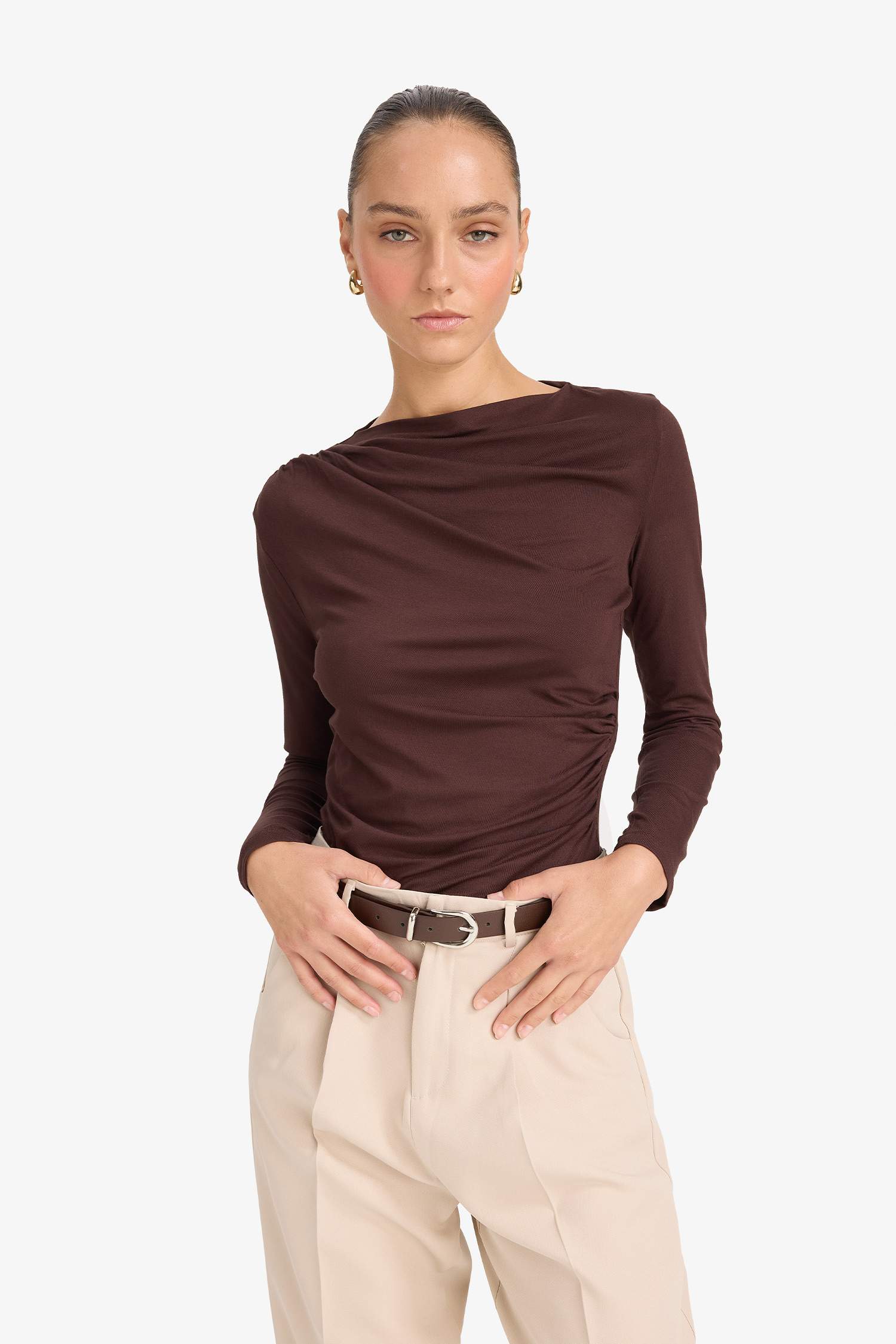 Slım Fıt Bisiklet Yaka Uzun Kollu Tişört