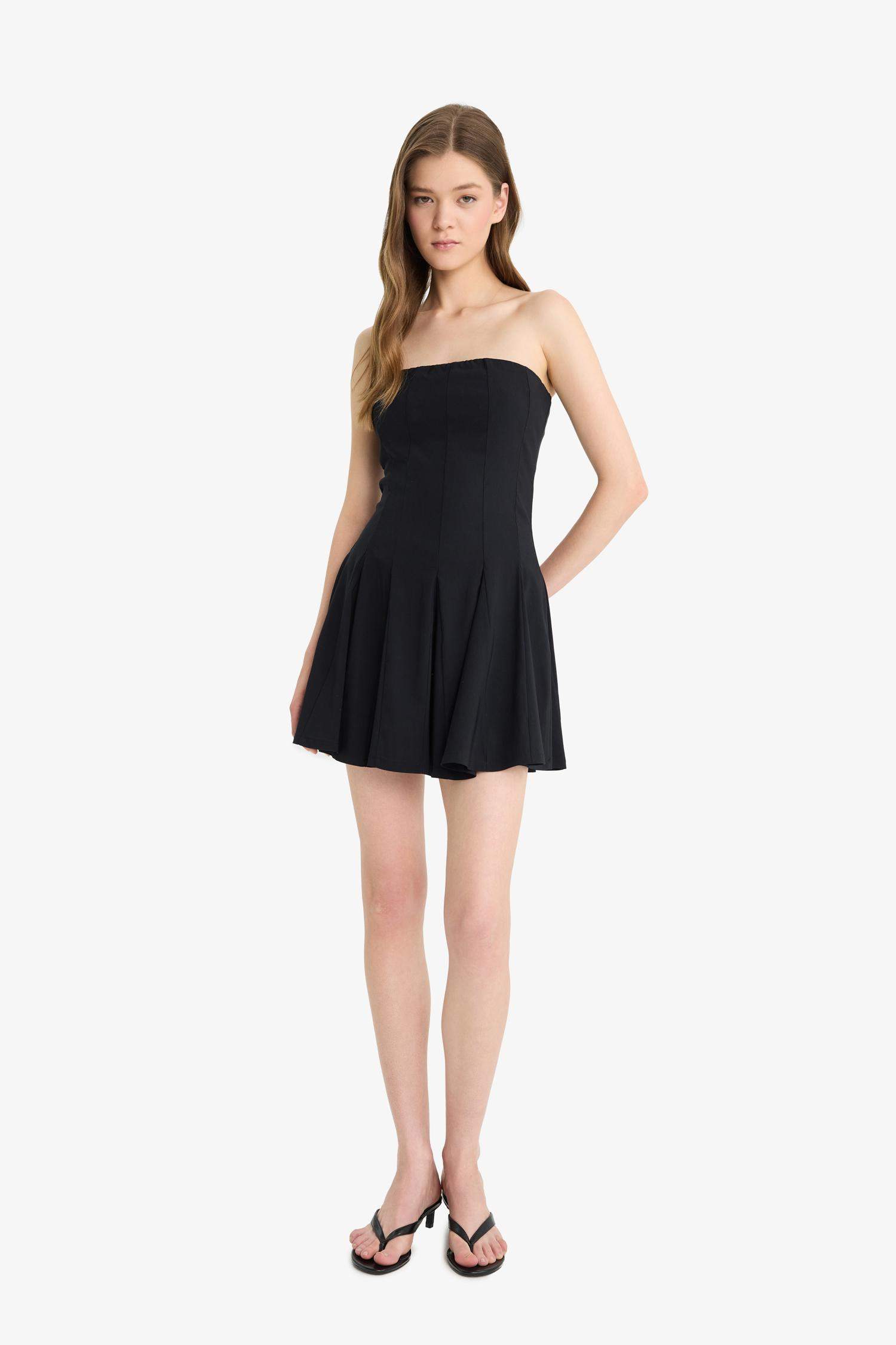 Skater Fit Strapless Bengalin Mini Black Dress