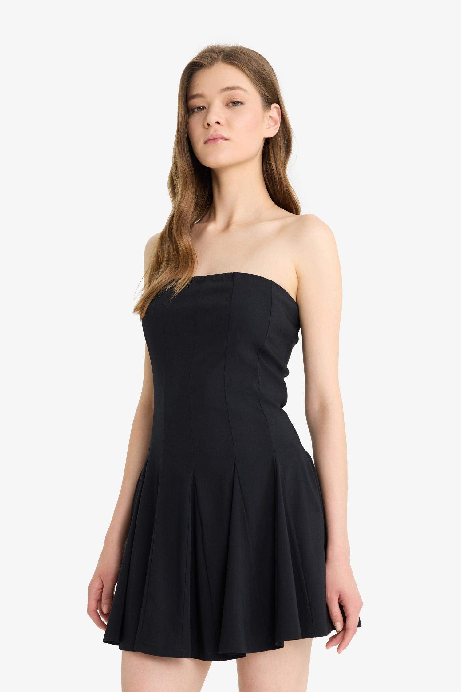 Skater Fit Strapless Bengalin Mini Black Dress