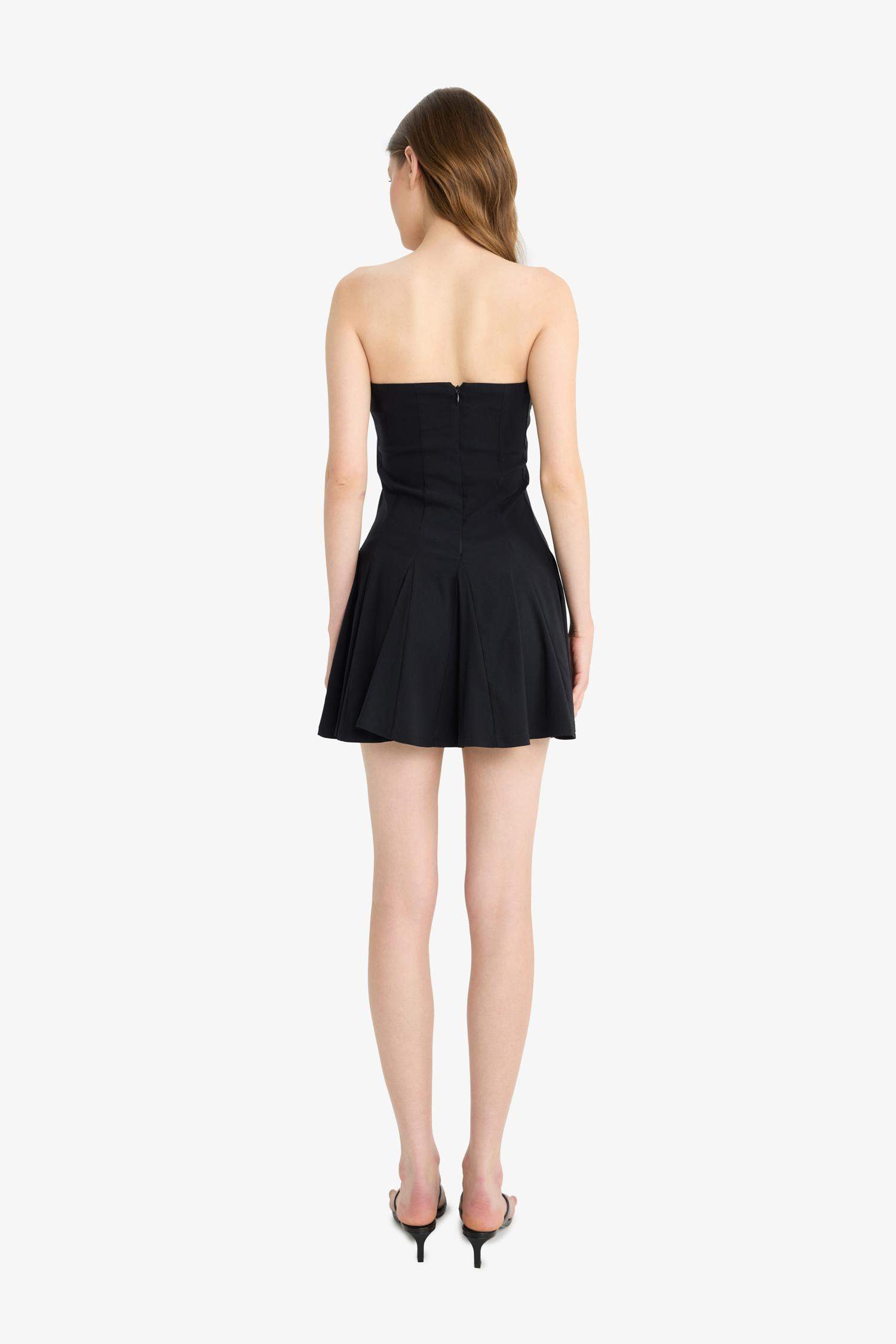 Skater Fit Strapless Bengalin Mini Black Dress