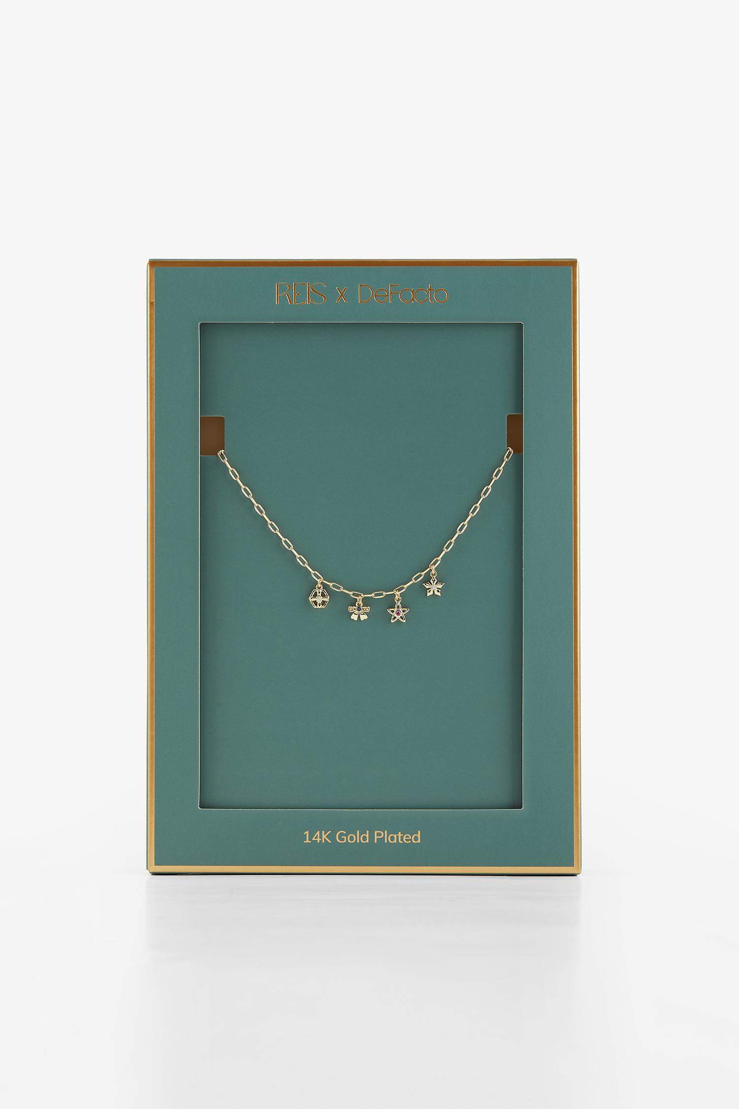 Reis x DeFacto 14 Ayar Altın Kaplama Fiora Chain Kadın Çiçekli ve Yıldızlı Gold Kolye