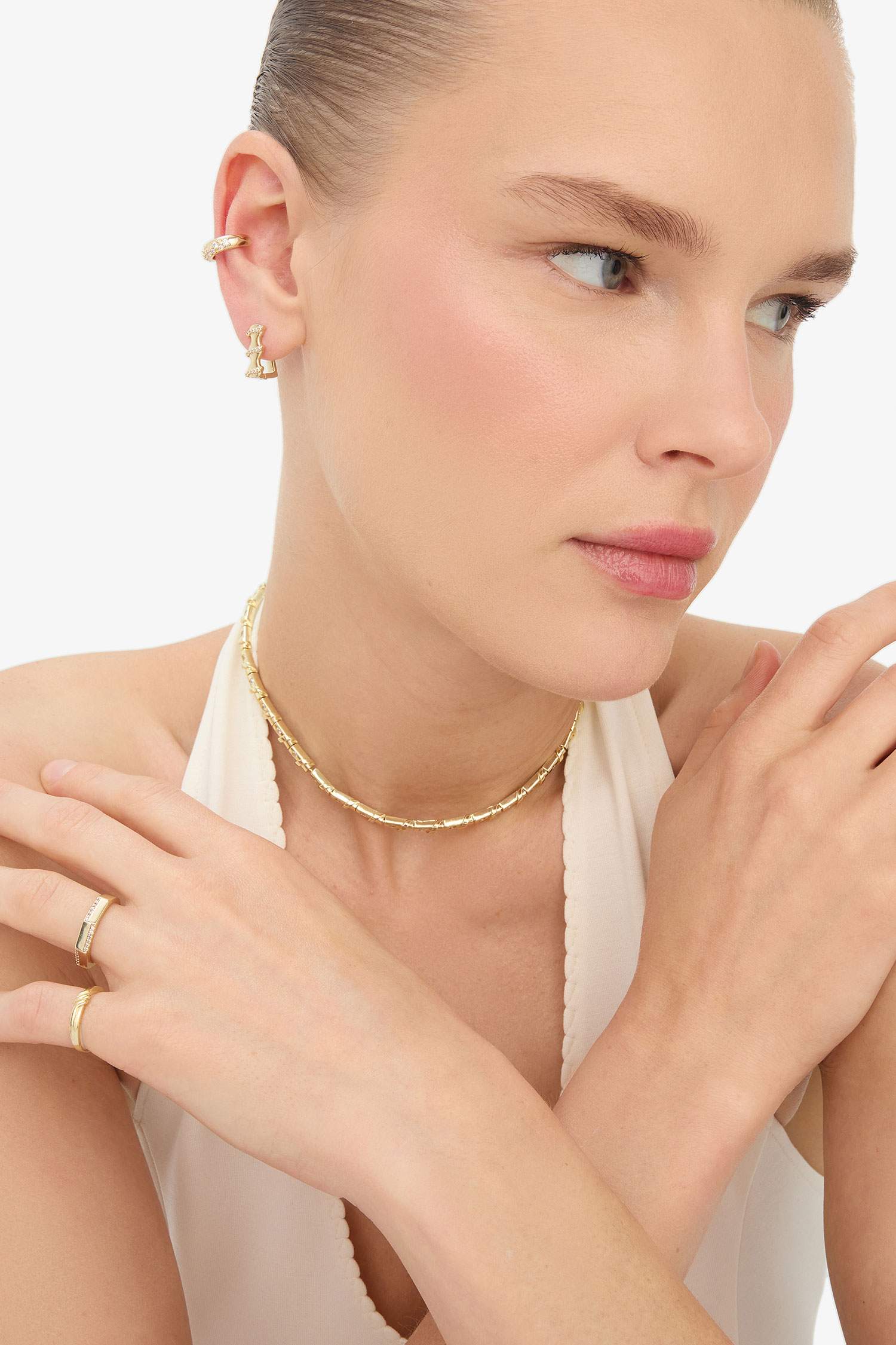 Reis x DeFacto 14 Ayar Altın Kaplama Elegante Curva Kadın Taşlı Gold Kolye