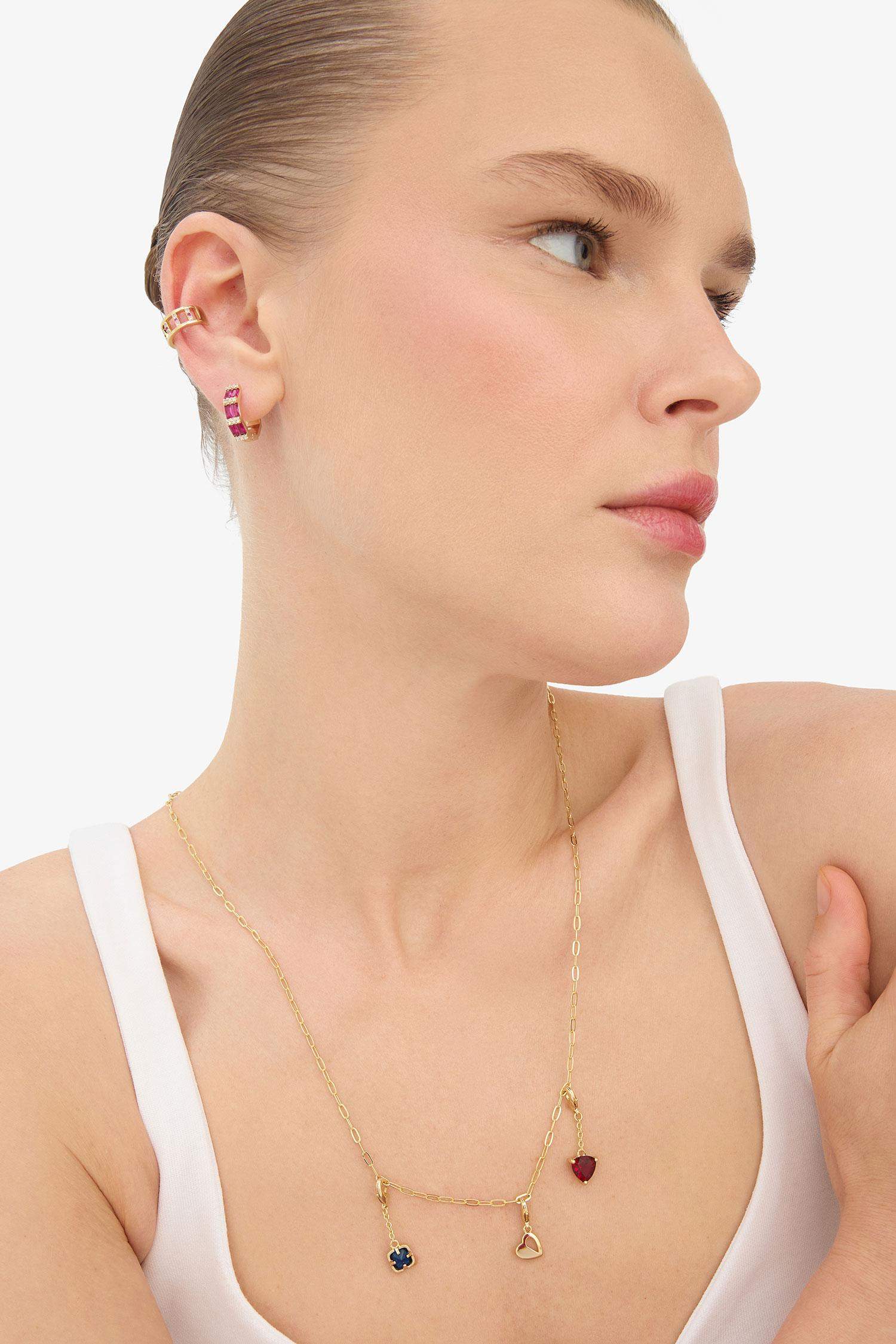 Reis x DeFacto Gold Plated Lover Charms Heart and Stone Gold Necklace