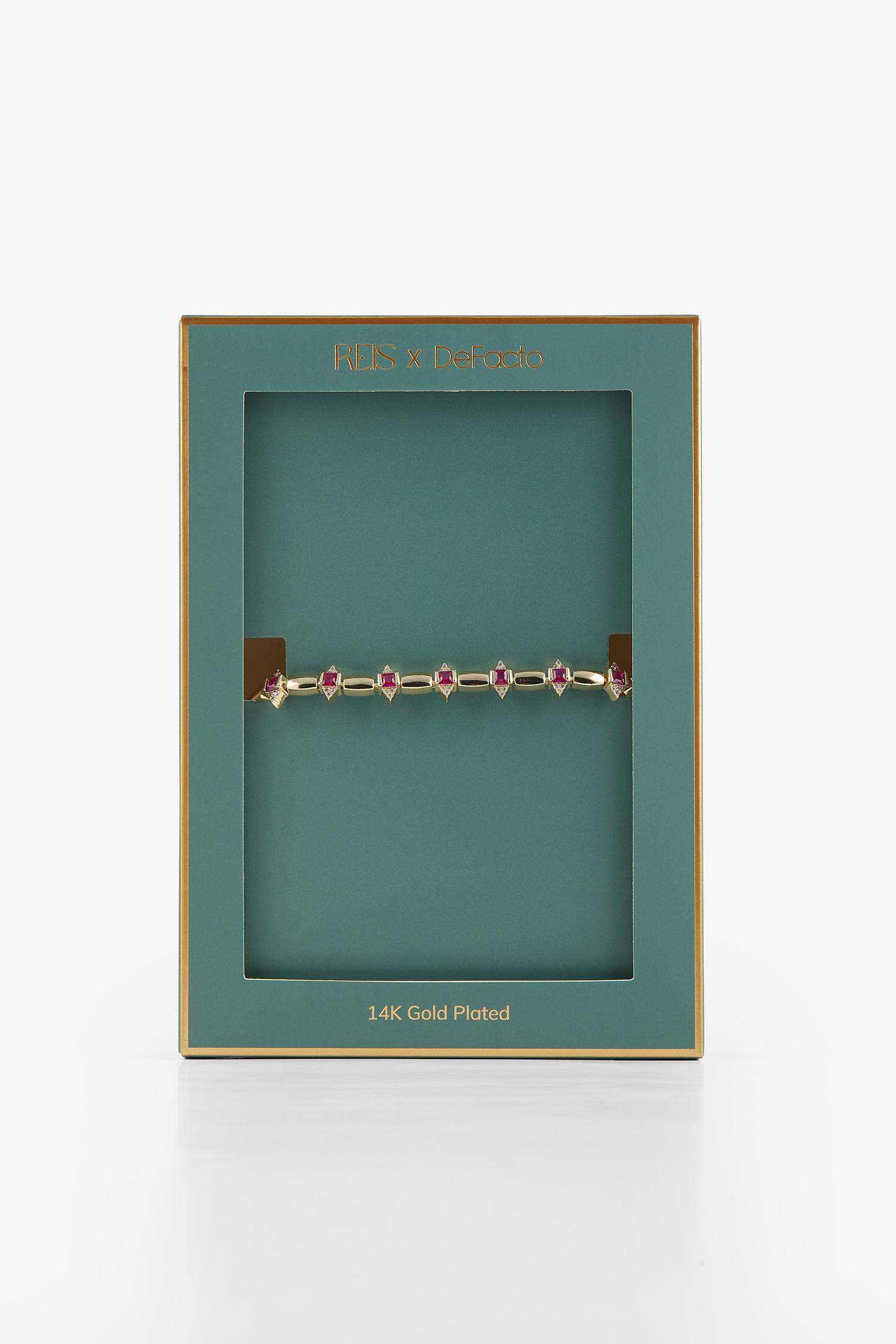 Reis x DeFacto 14 Ayar Altın Kaplama Rubino Kadın Mor Taşlı Gold Bileklik