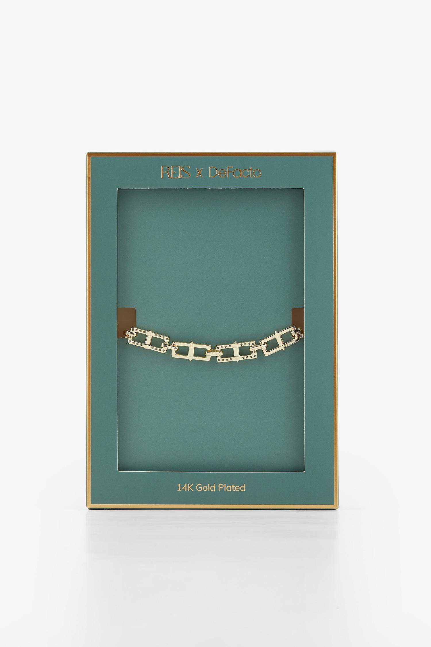 Reis x DeFacto Gold Plated Shine Line Bracelet Stone Gold Chain Bracelet