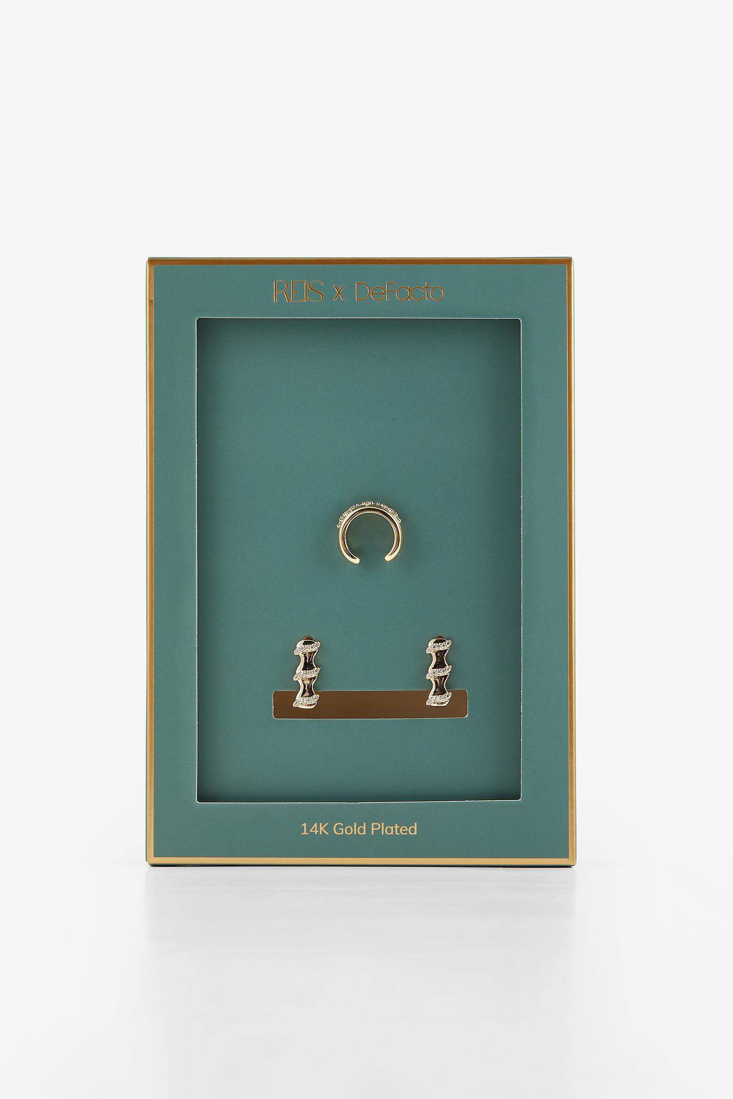 Reis x DeFacto Gold Plated 2 Piece Stone Gold Earrings