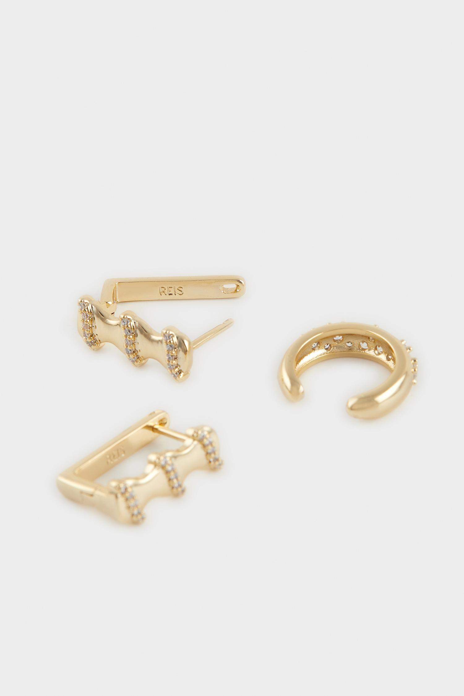 Reis x DeFacto Gold Plated 2 Piece Stone Gold Earrings