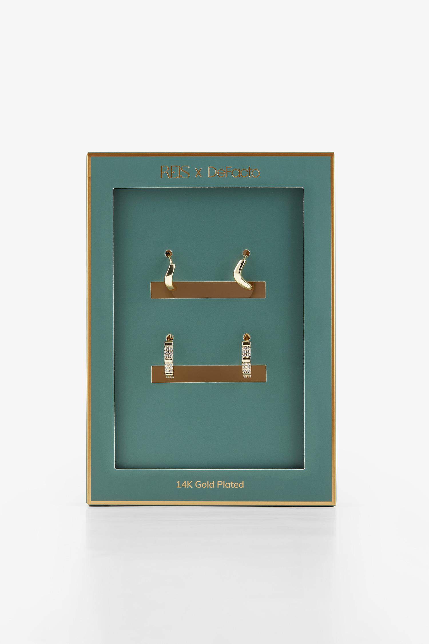 Reis x DeFacto 14 Ayar Altın Kaplama Pure Wave Kadın 2'li Taşlı Gold Küpe