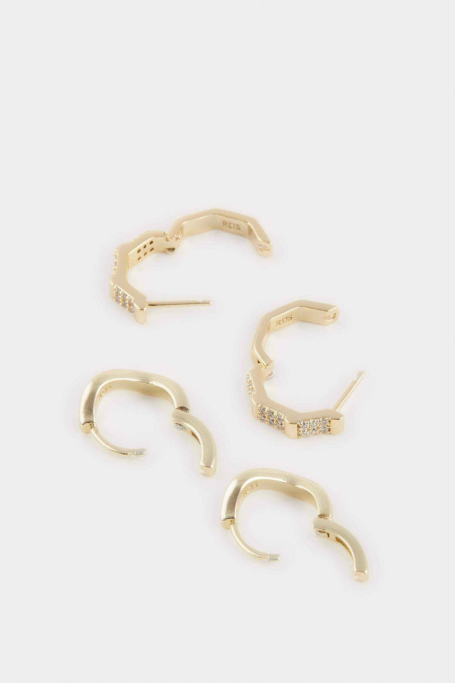 Reis x DeFacto 14 Ayar Altın Kaplama Pure Wave Kadın 2'li Taşlı Gold Küpe