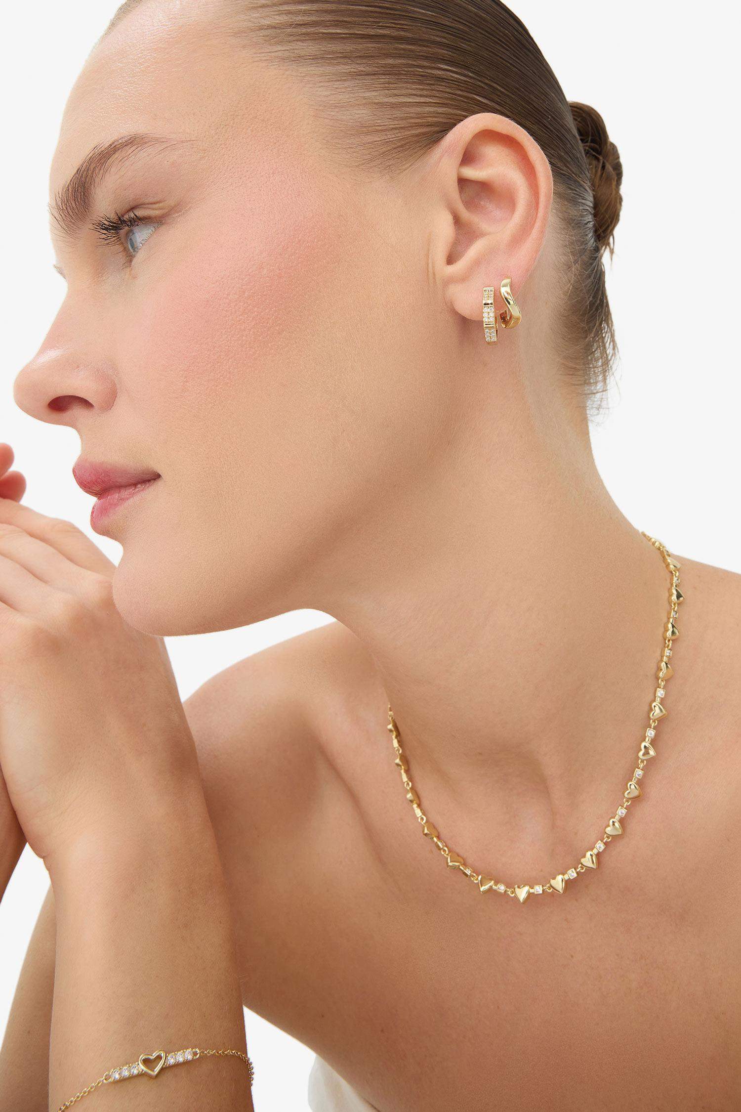 Reis x DeFacto 14 Ayar Altın Kaplama Pure Wave Kadın 2'li Taşlı Gold Küpe