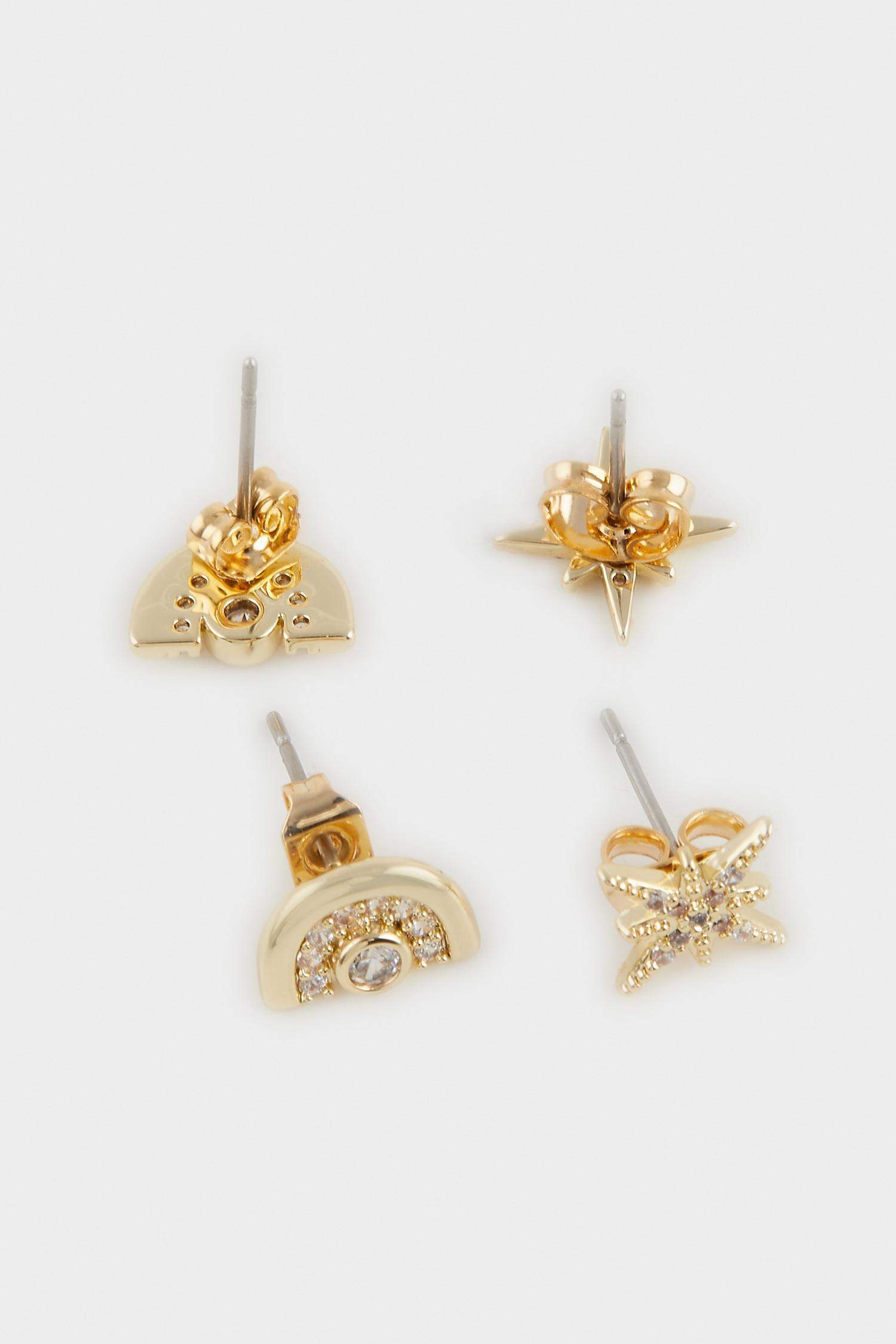 Reis x DeFacto 14 Ayar Altın Kaplama Stella Duo Kadın 2'li Yıldızlı ve Taşlı Gold Küpe