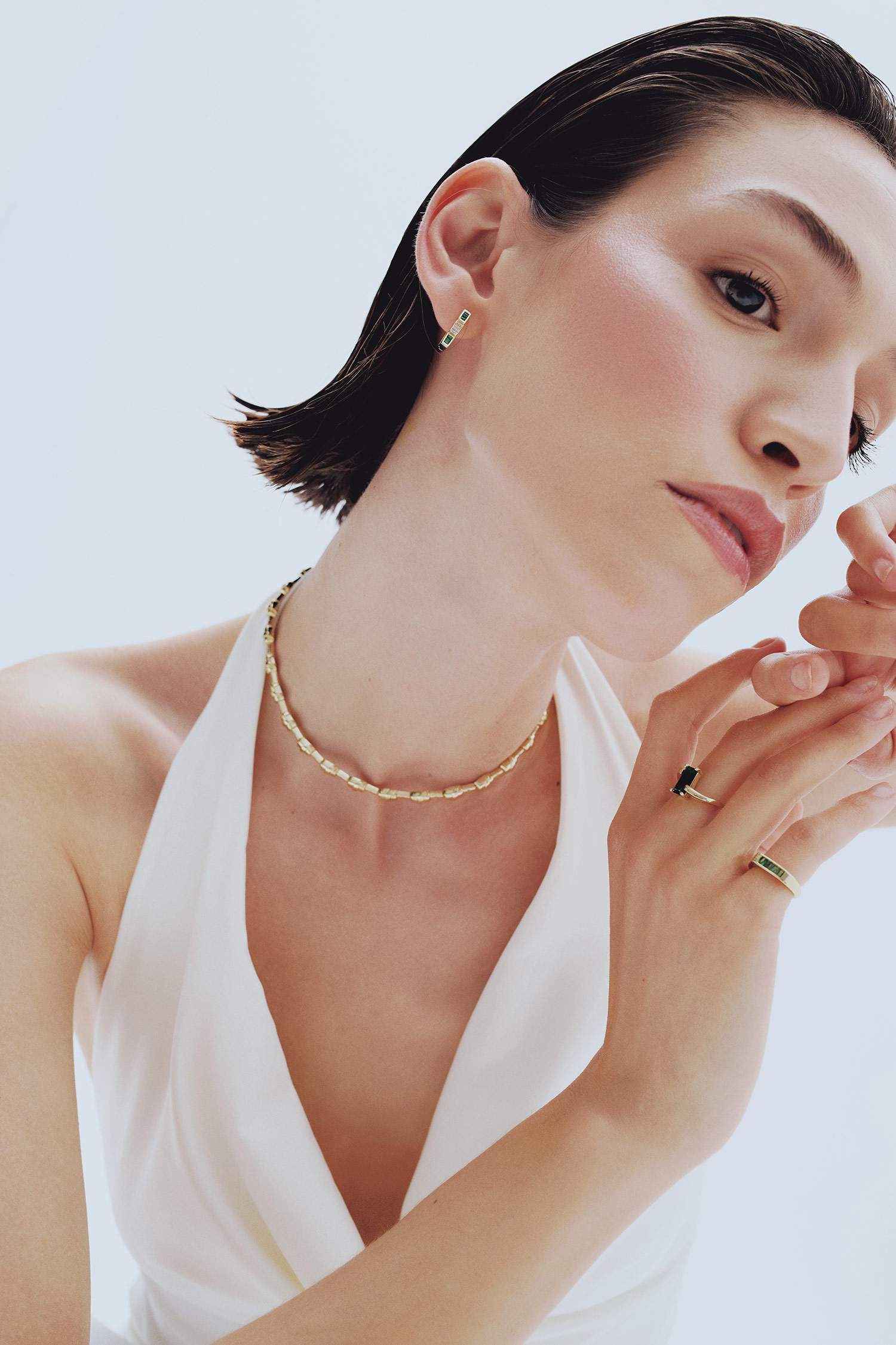 Reis x DeFacto 14 Ayar Altın Kaplama Grada Twin Kadın 2'li Zümrüt Yeşili Taşlı Gold Küpe