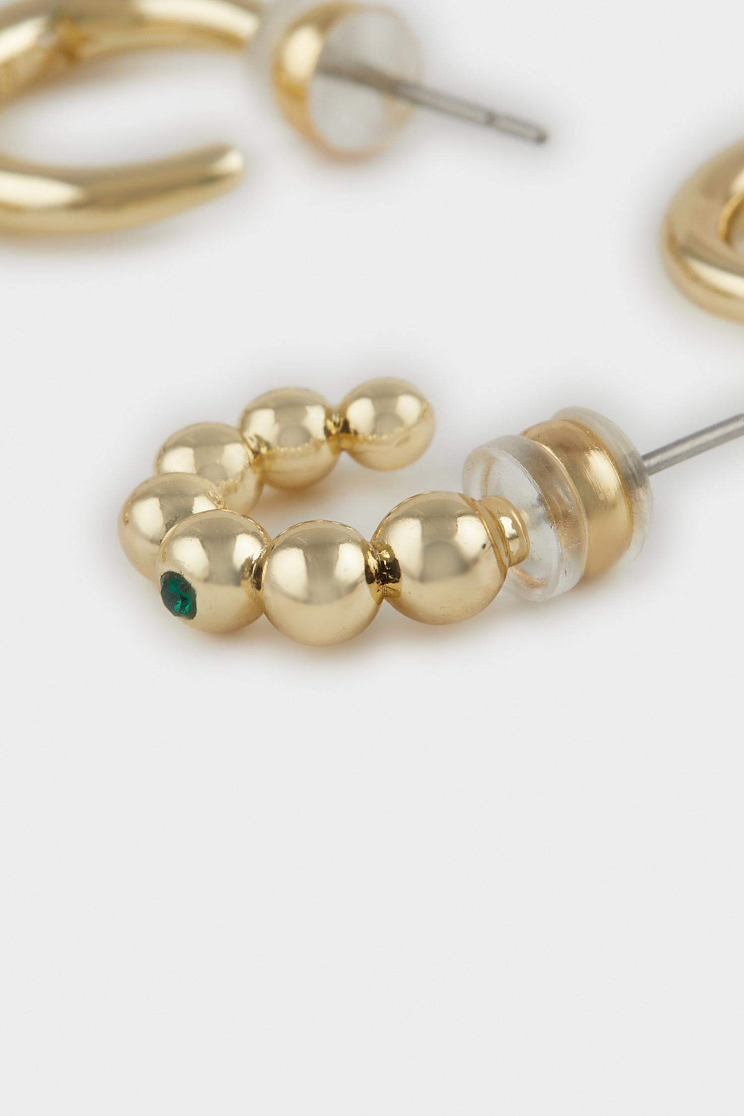 Reis x DeFacto 14 Ayar Altın Kaplama Green Triple Shine Kadın 3'lü Gold ve Yeşil Küpe