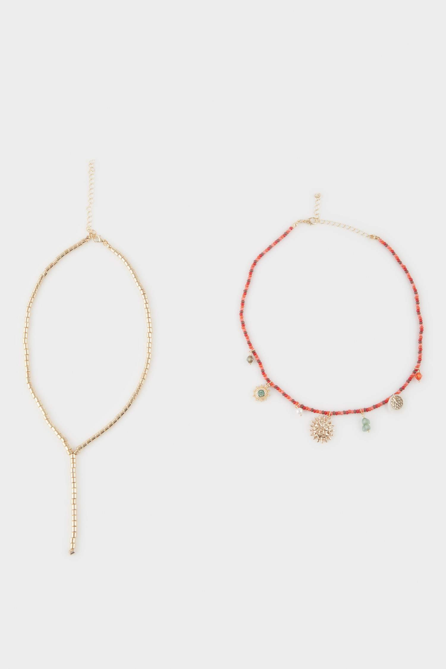 قلادة نسائي بخرز ملون احمر - قطعتين