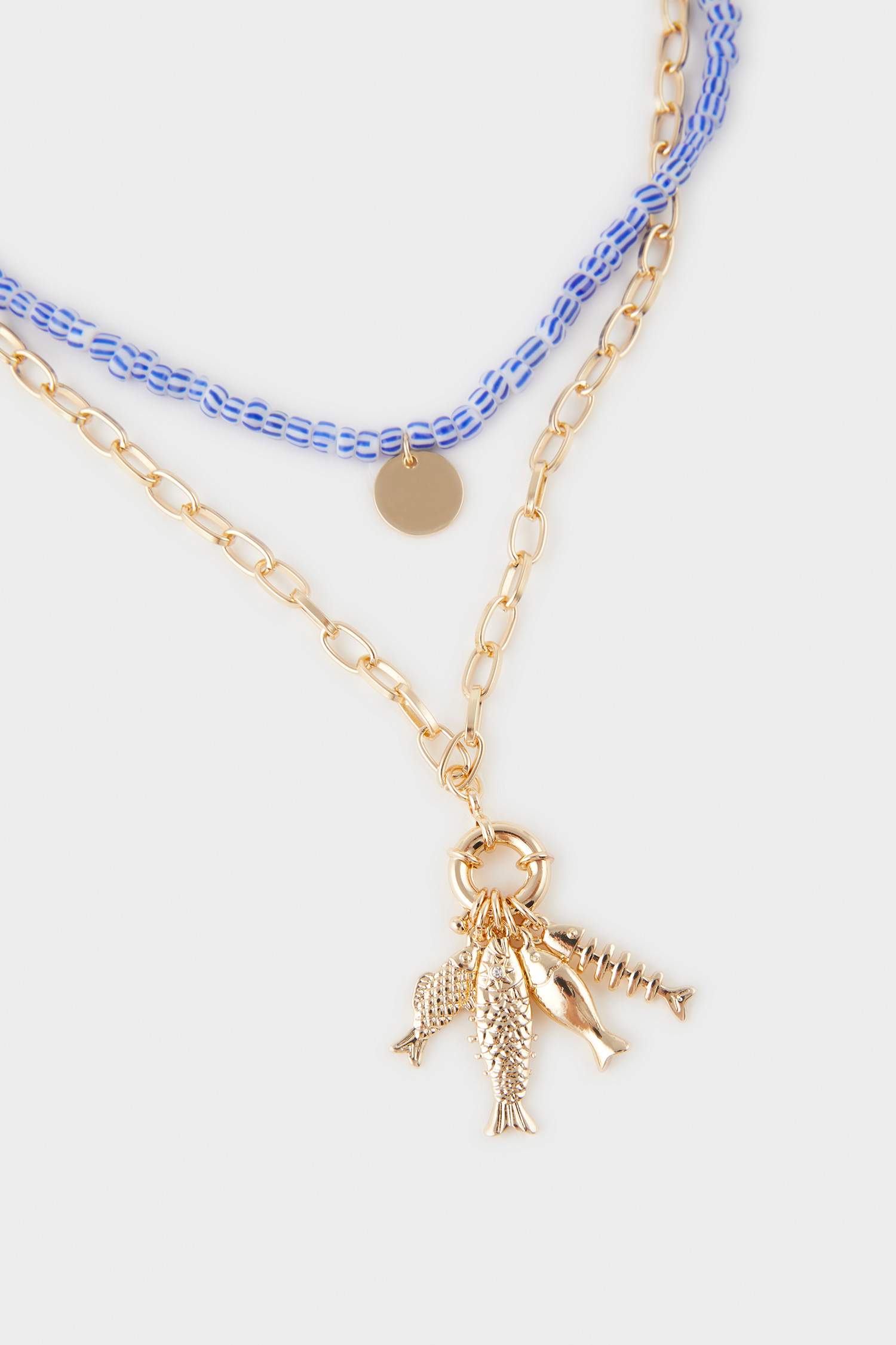 Woman 2 Piece Gold Blue Necklace