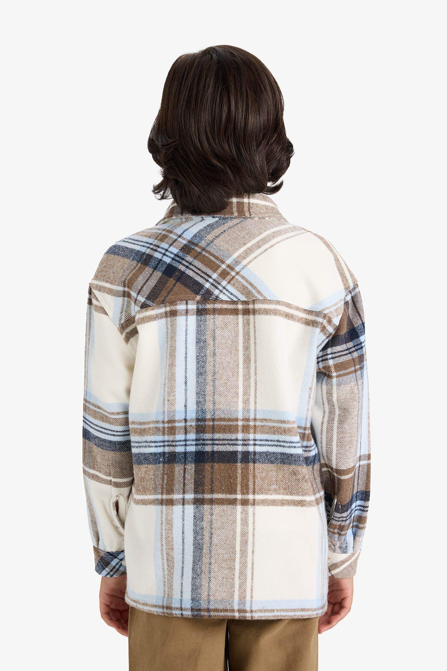 قميص كاروهات اولادي كم طويل اوفر سايز بياقة بولو